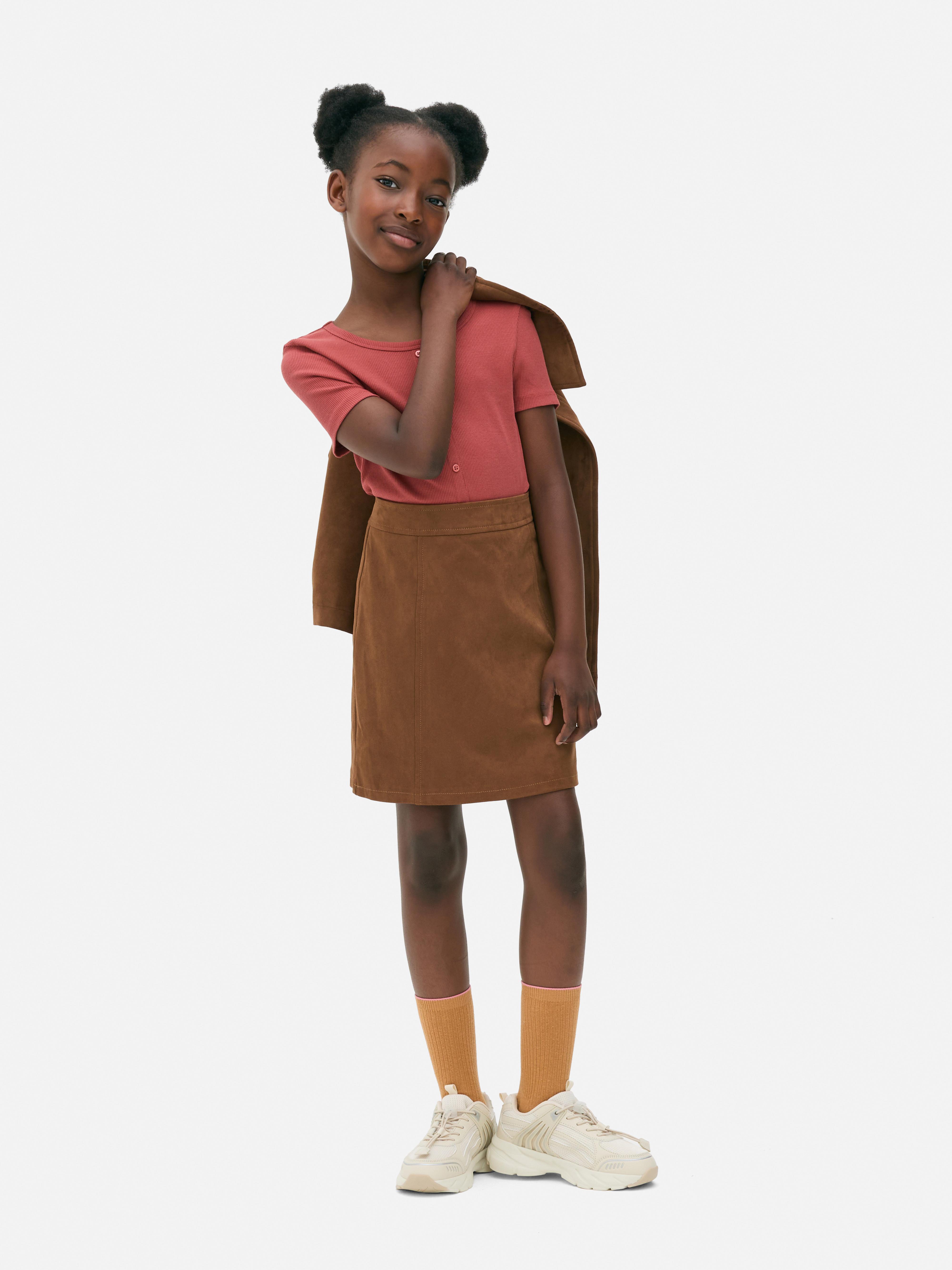 7-15 anos | Saia imitação camurça
