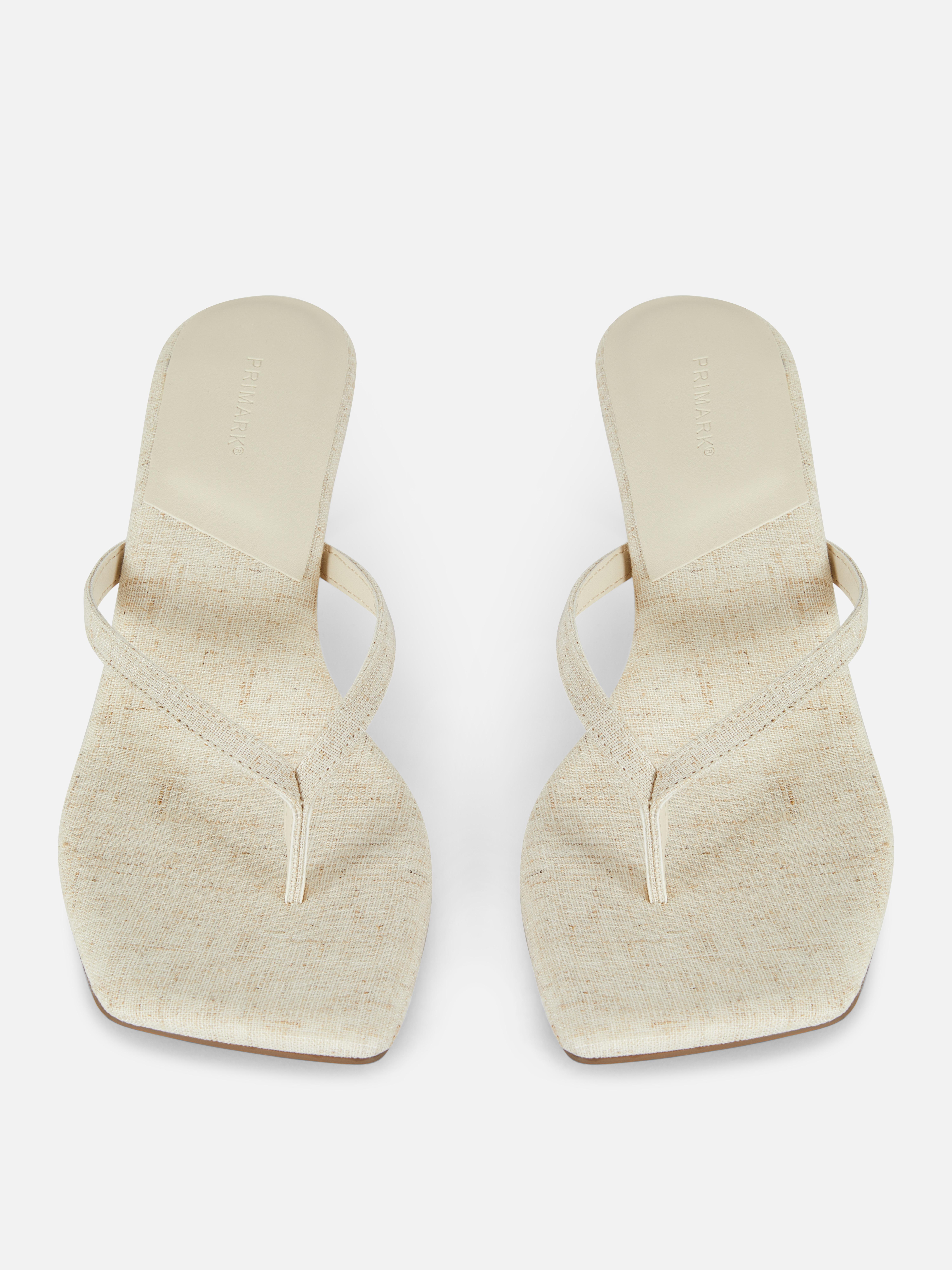 Linnen sandalen met lage hak