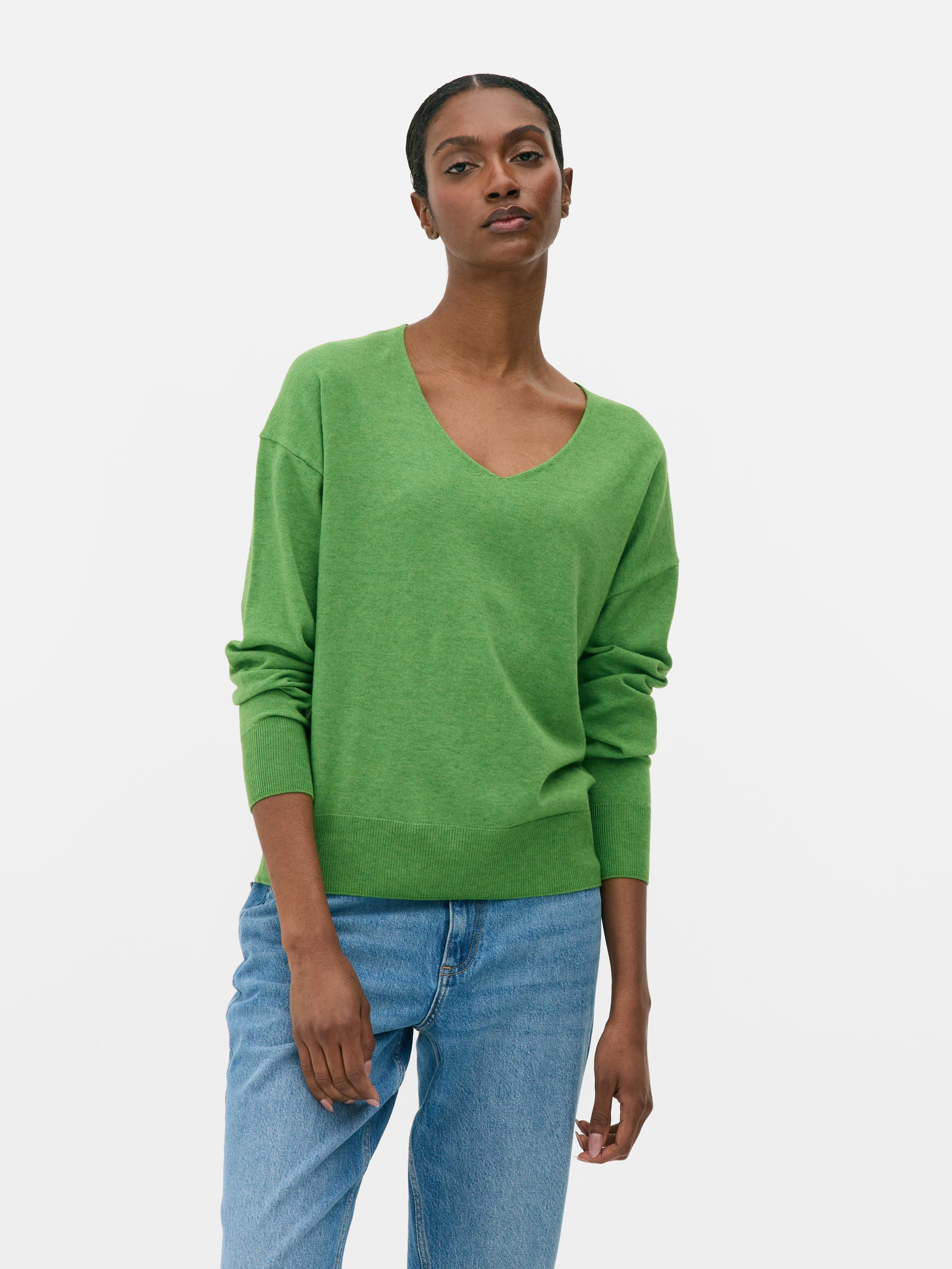 Weicher Pullover mit V-Ausschnitt Grün
