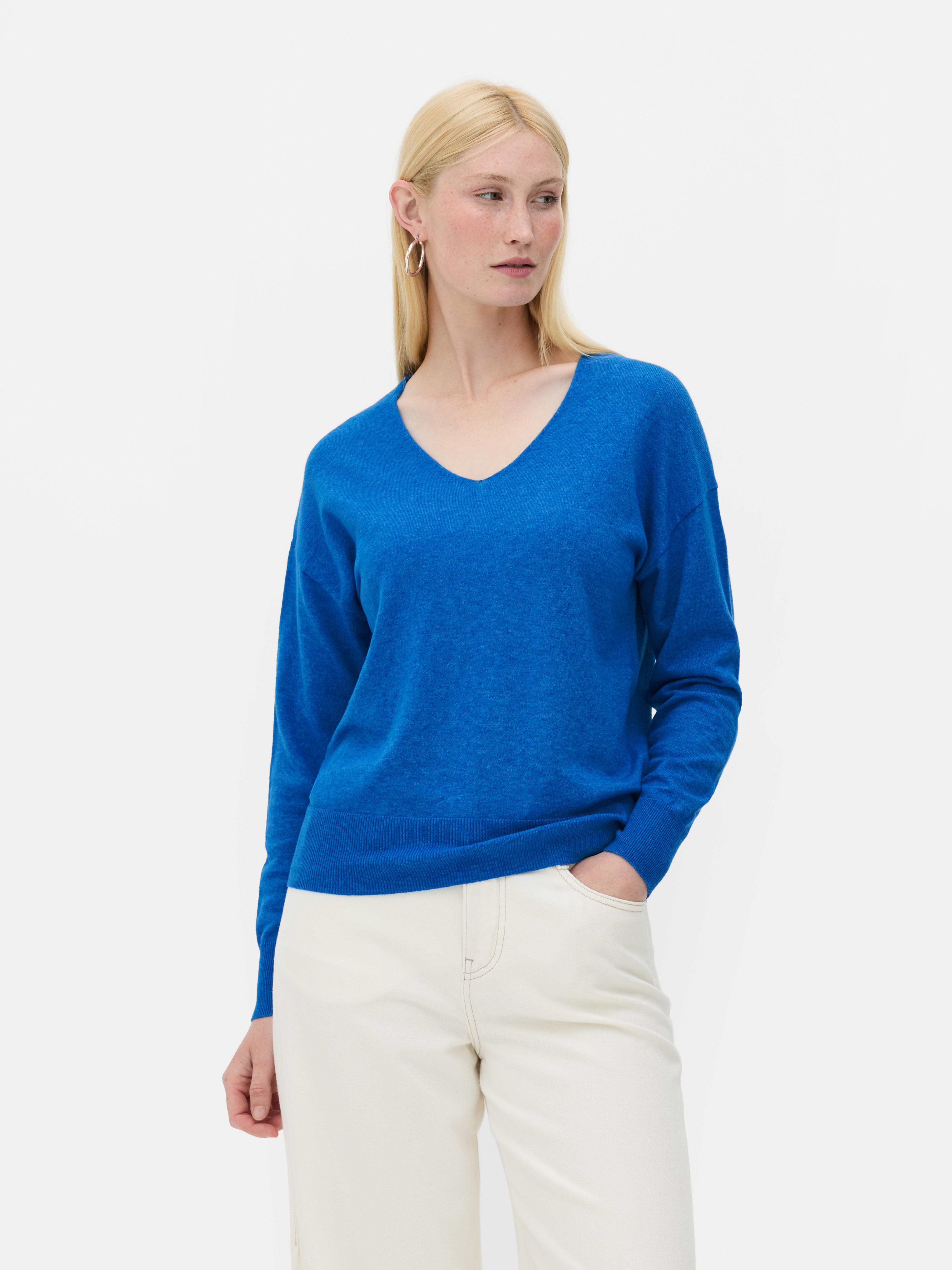Weicher Pullover mit V-Ausschnitt Blau