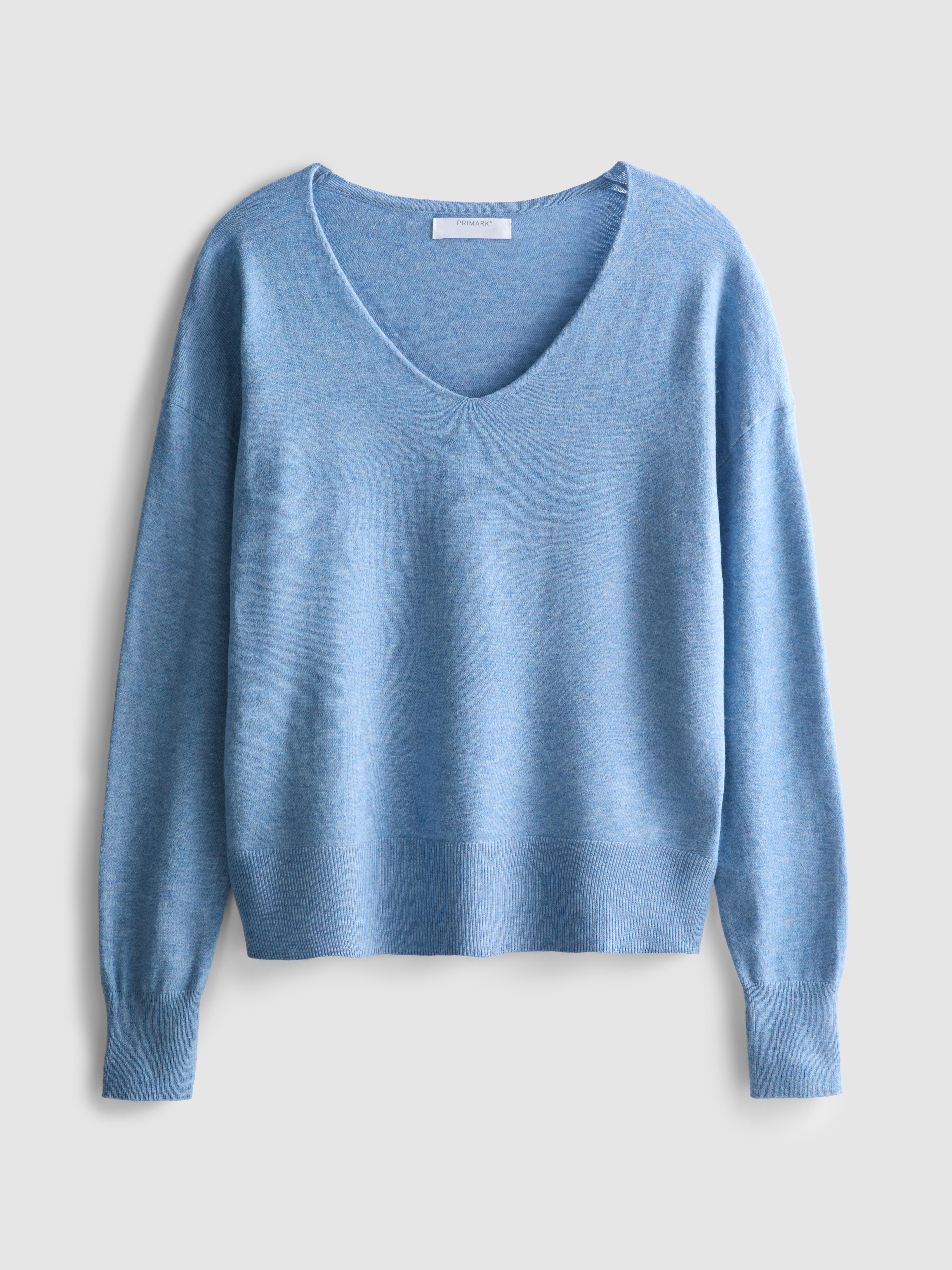 Weicher Pullover mit V-Ausschnitt Petrolfarben