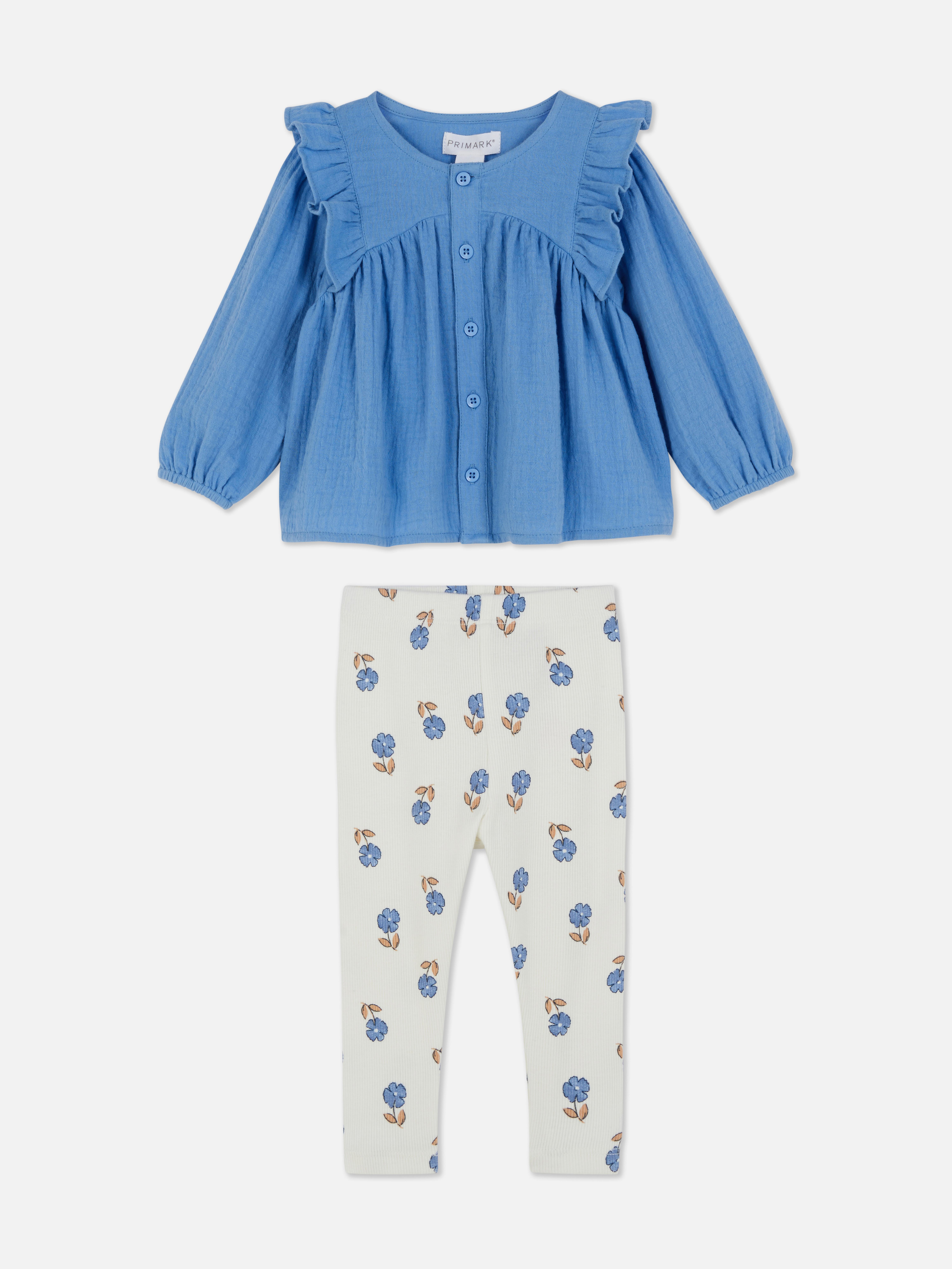 Set van gebloemde blouse met ruches en legging