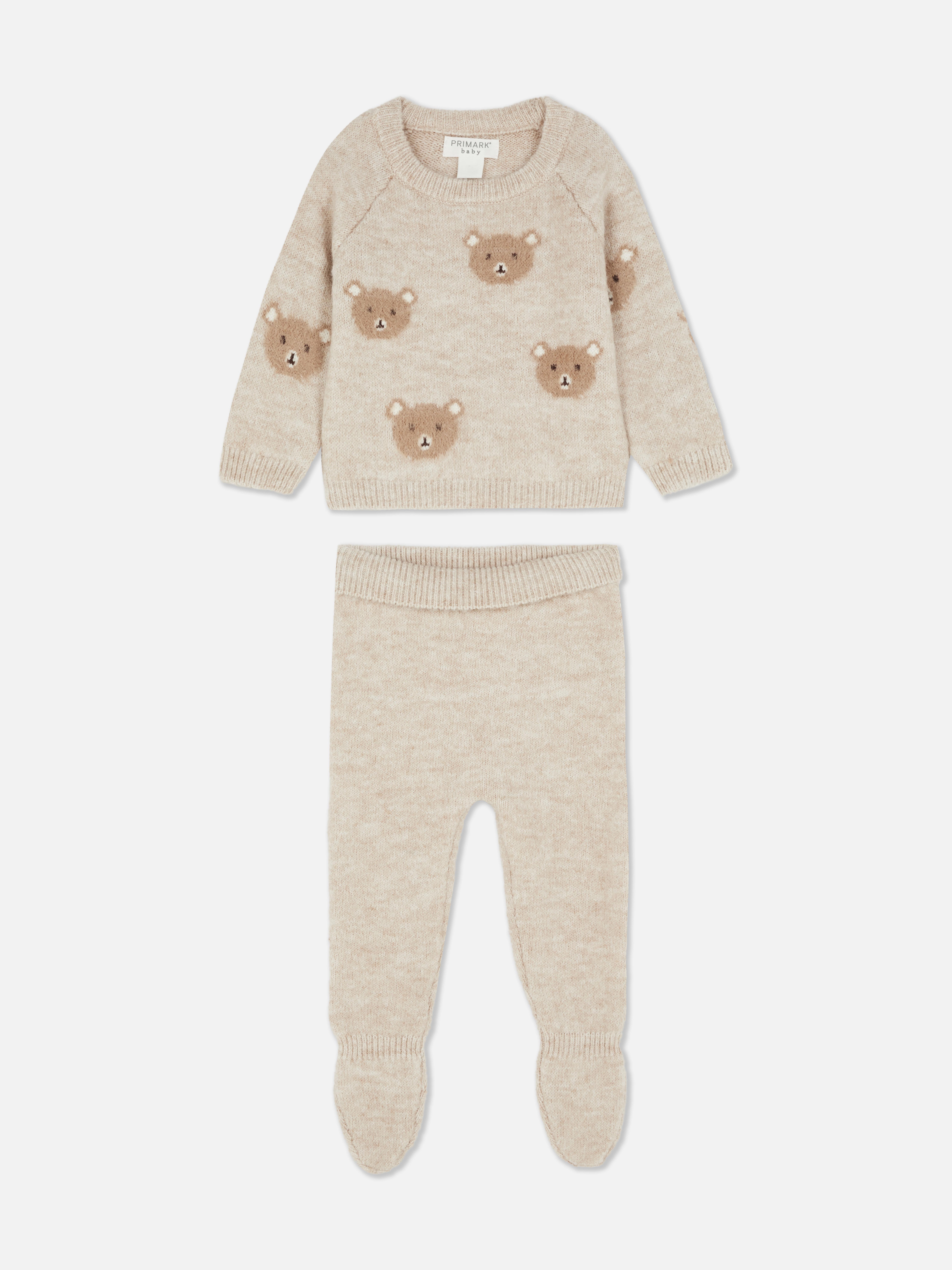0–9 Monate | Bärenpullover und Leggings mit bedeckten Füßchen