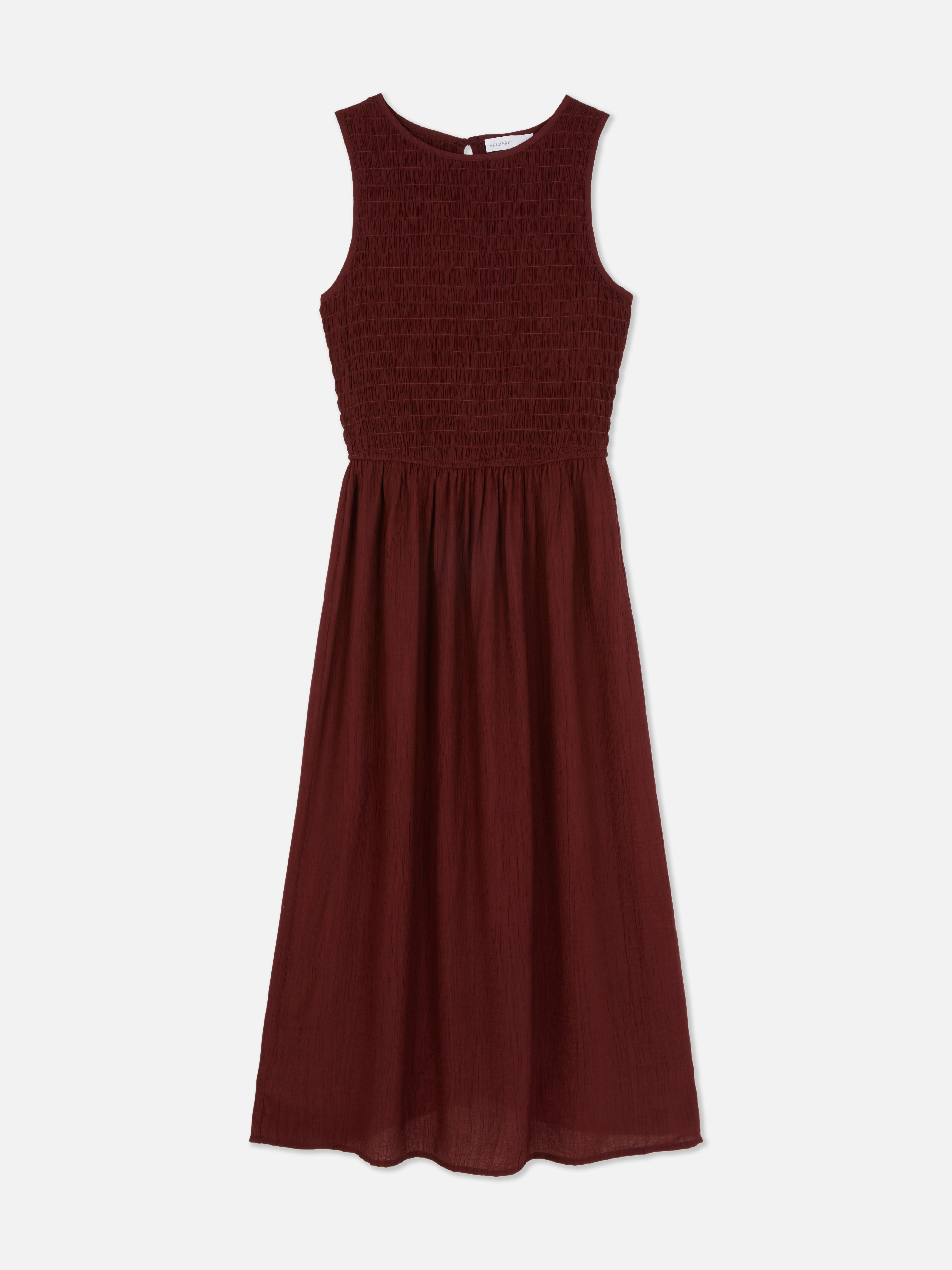 Ärmelloses Midikleid mit gerafftem Oberteil