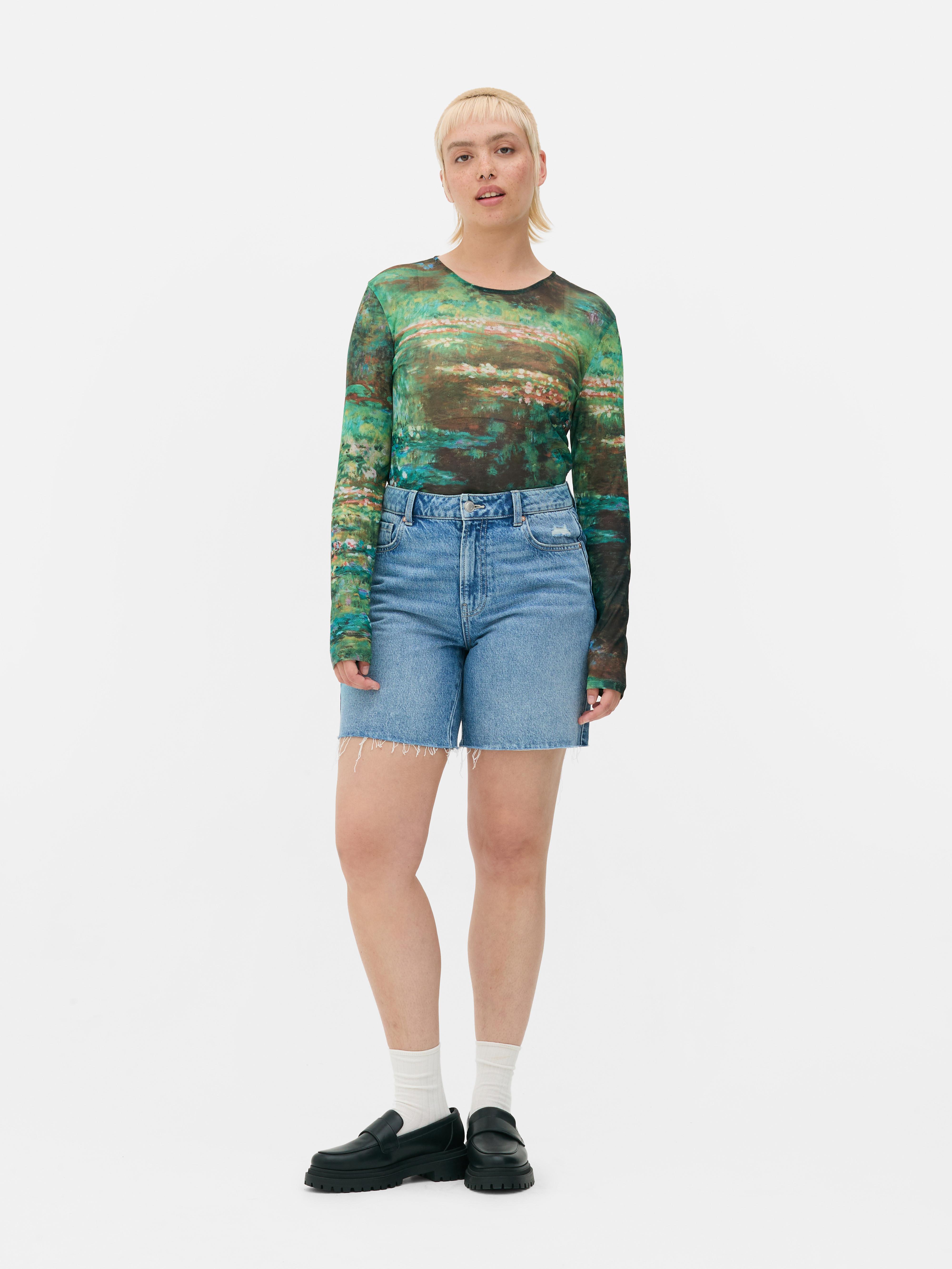 Top malha manga comprida design abstrato