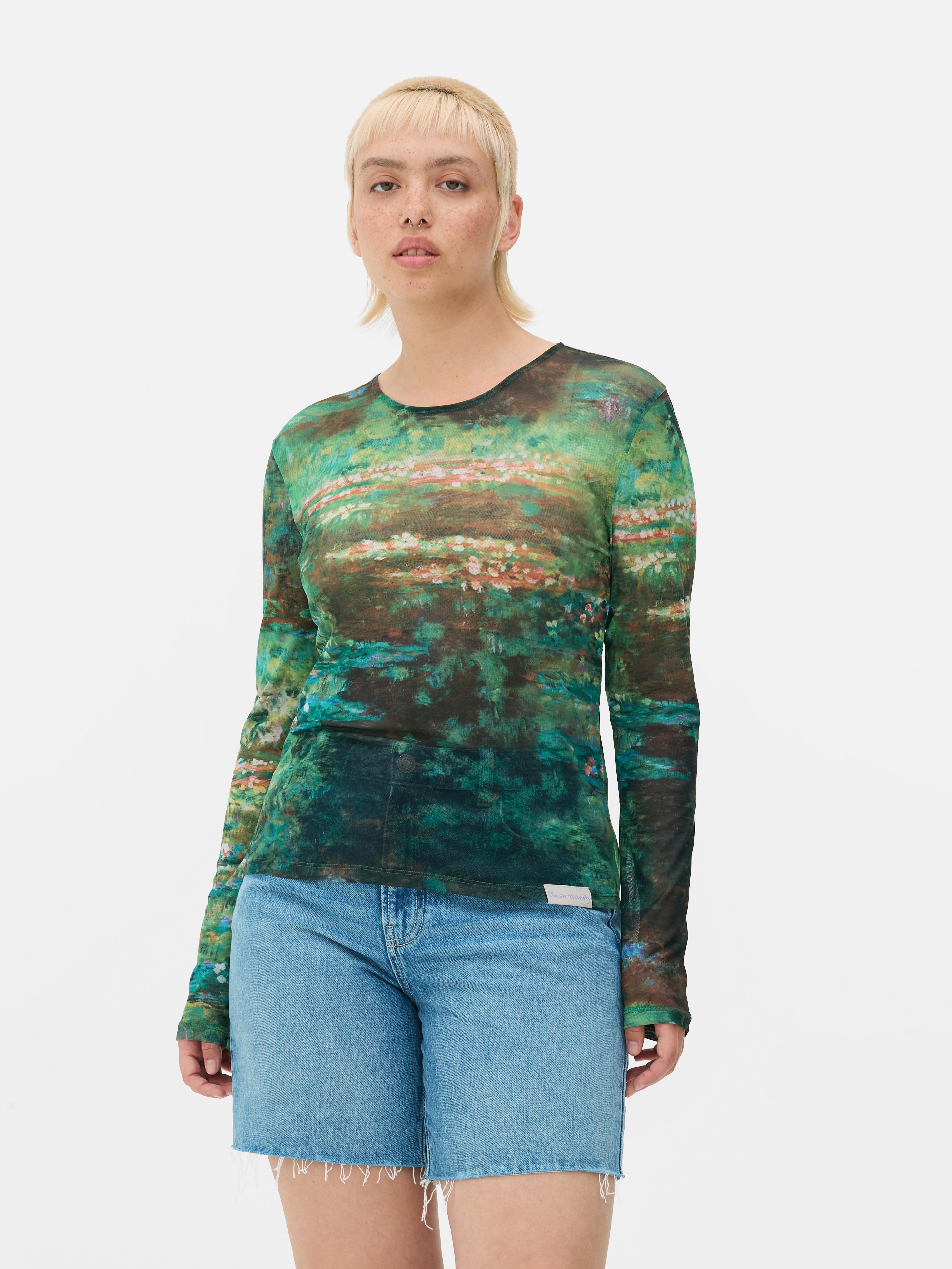 Camiseta de malla de manga larga y diseño abstracto