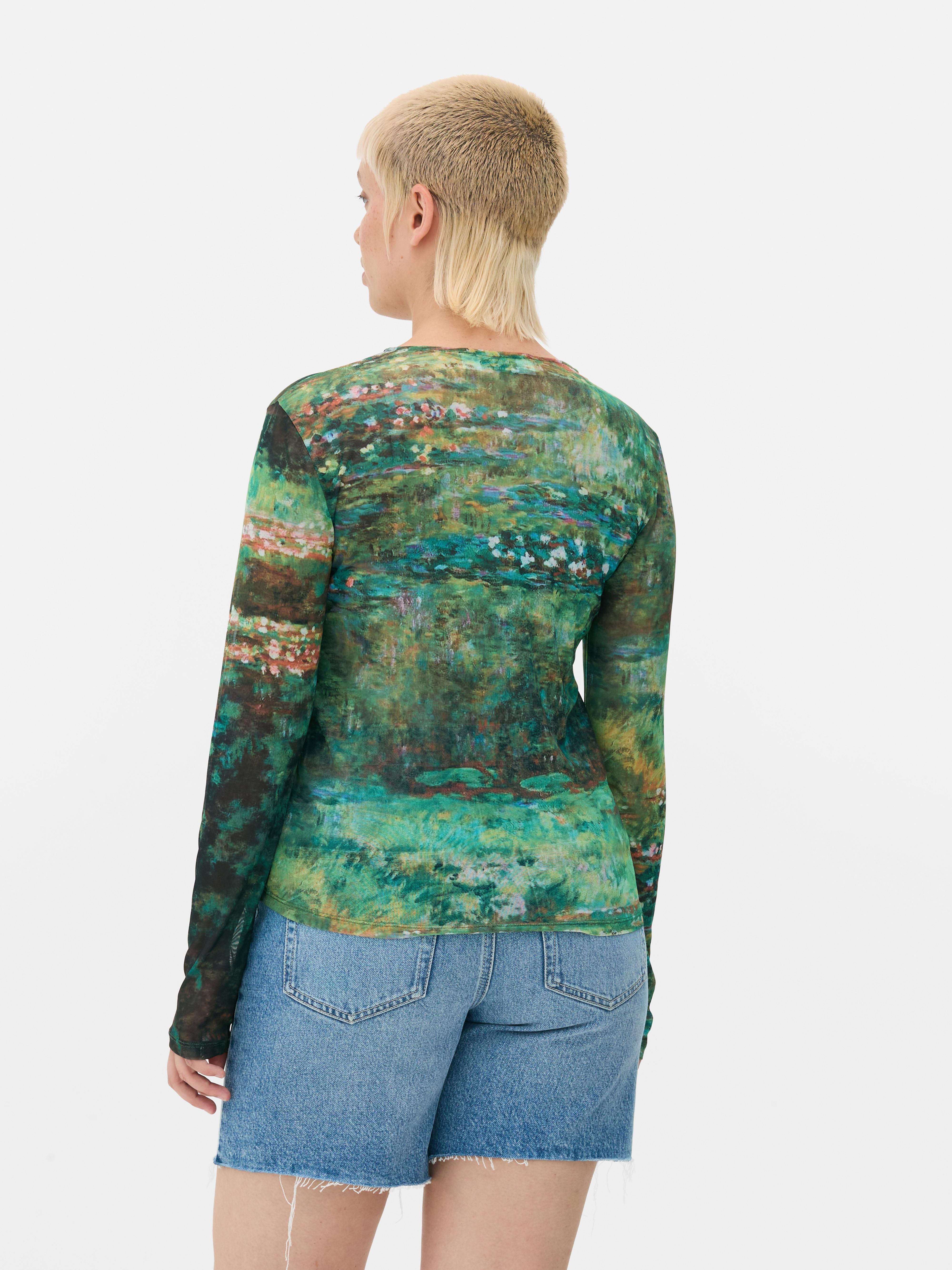 Camiseta de malla de manga larga y diseño abstracto