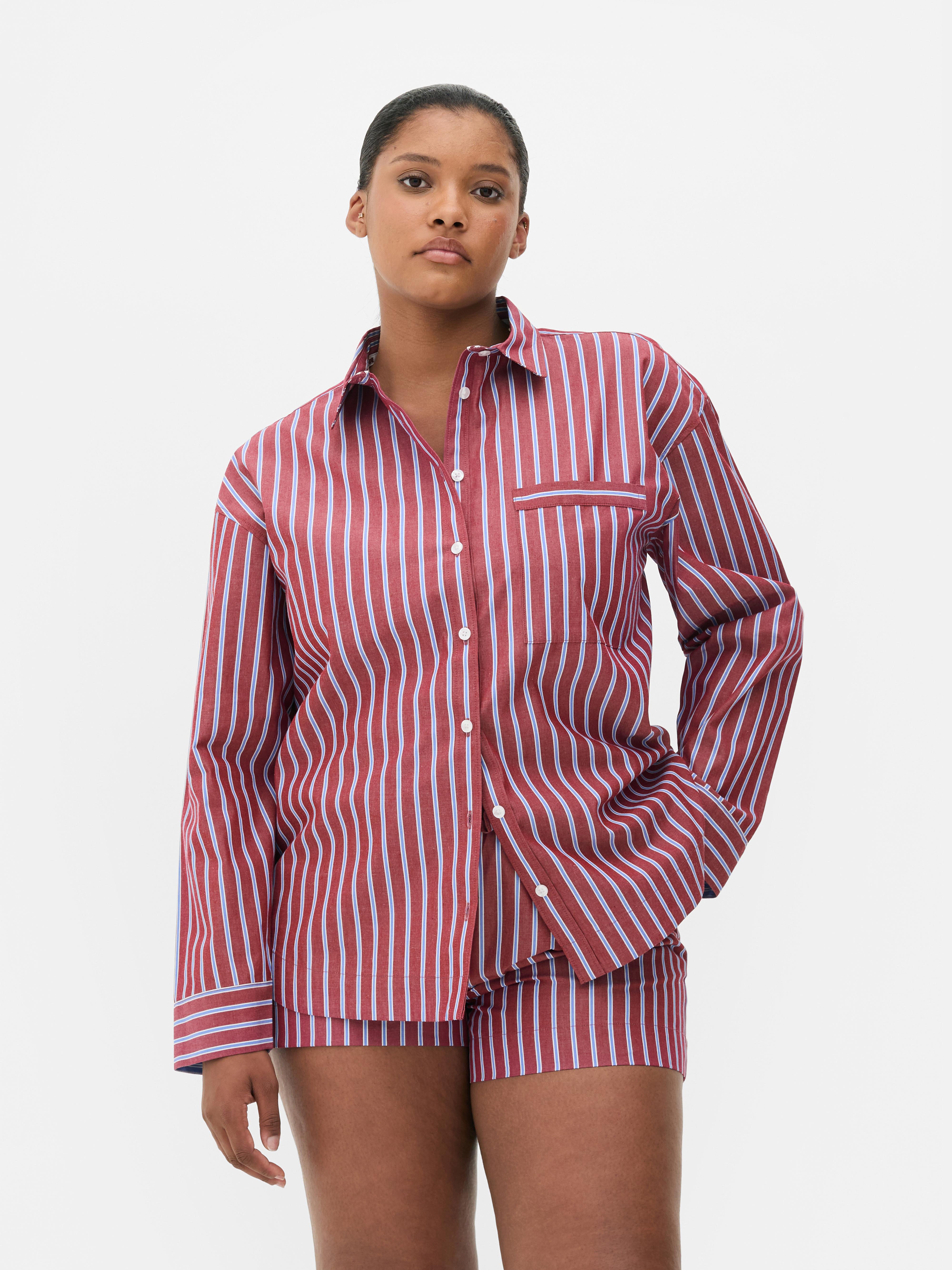 Women's Burgundy Striped Pajama Shirt | Primark