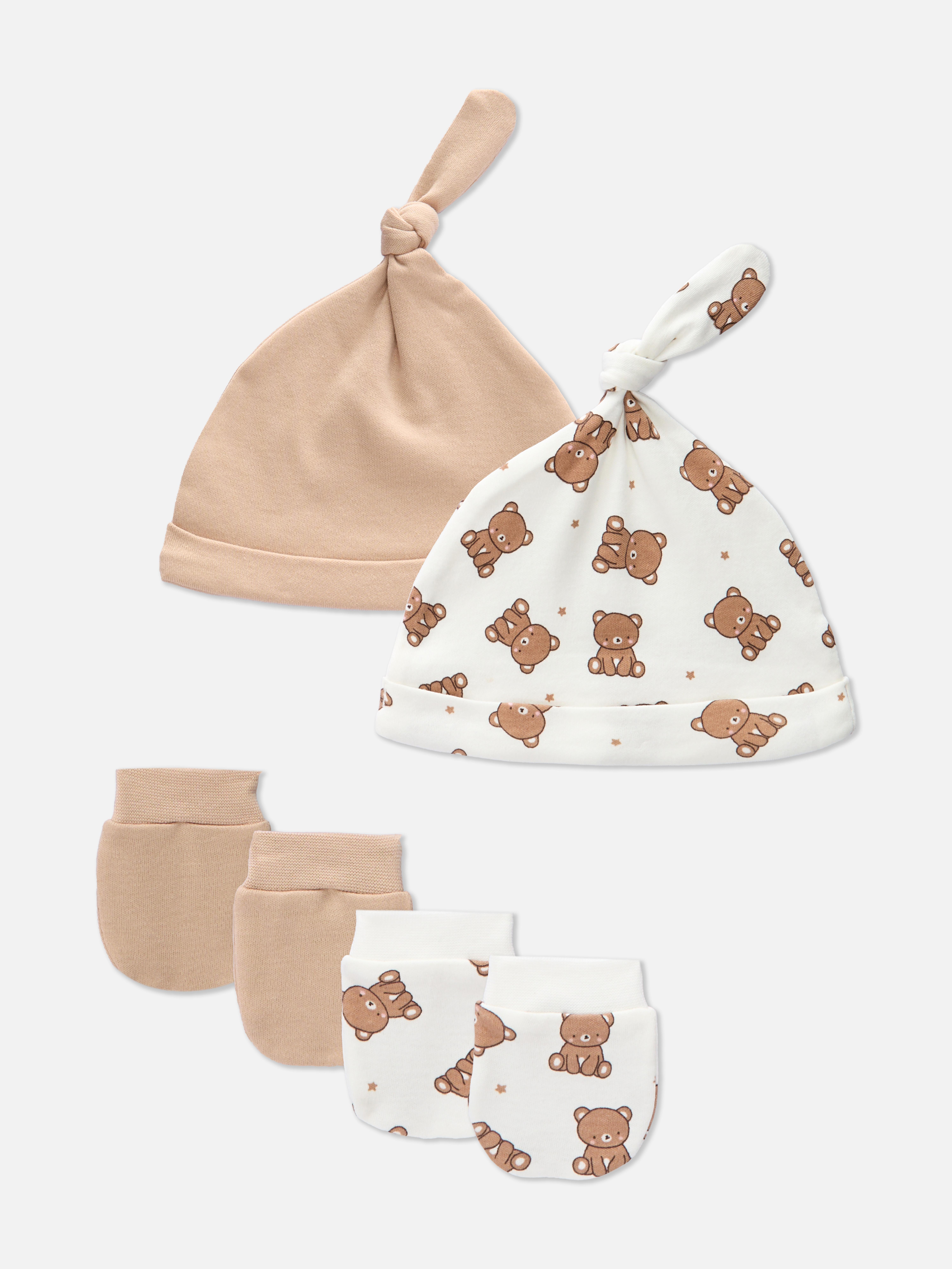 2 cappellini e muffole con orsacchiotti da neonato