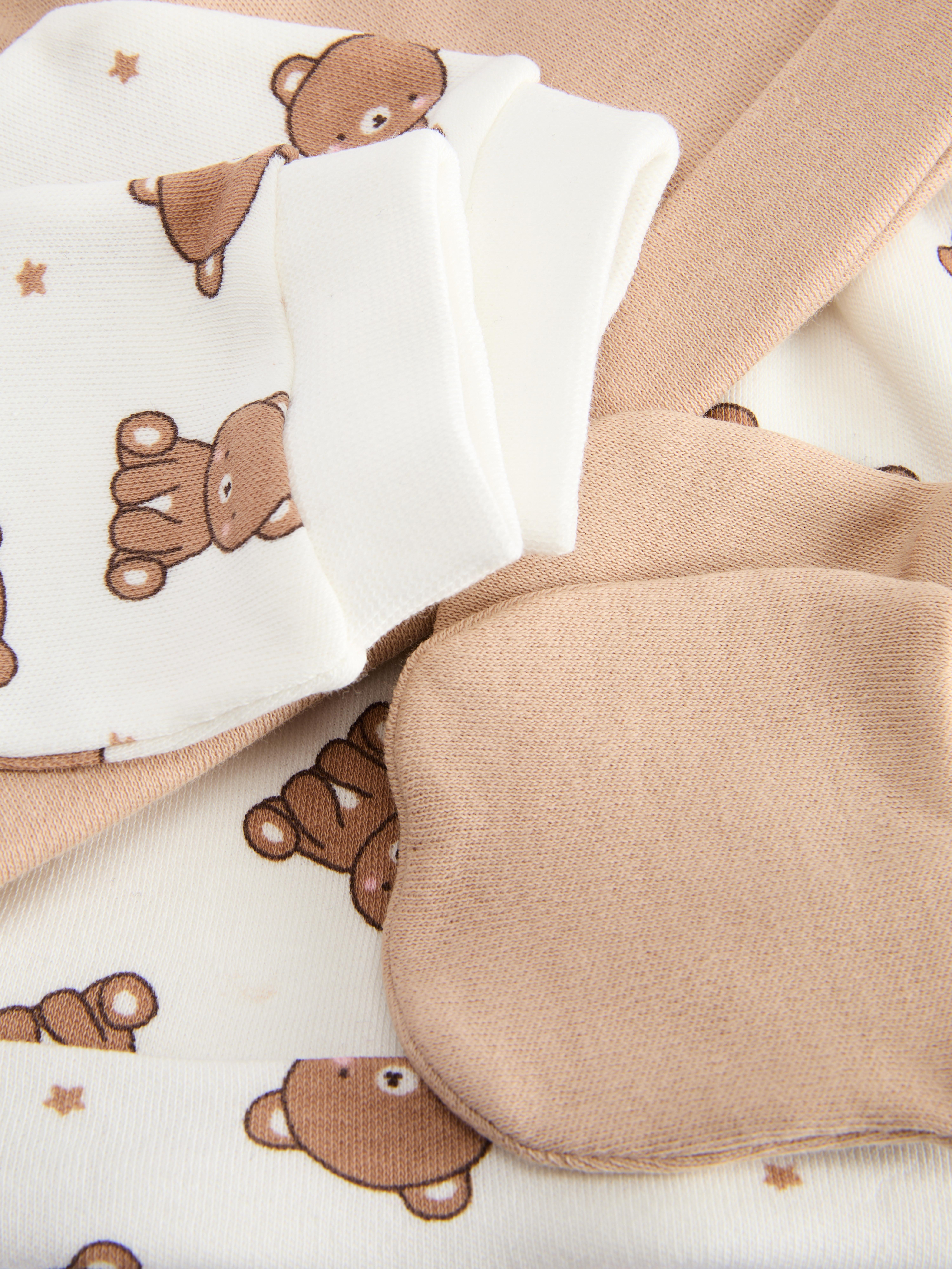 2pk Newborn Teddy Bear Hat and Mittens Set