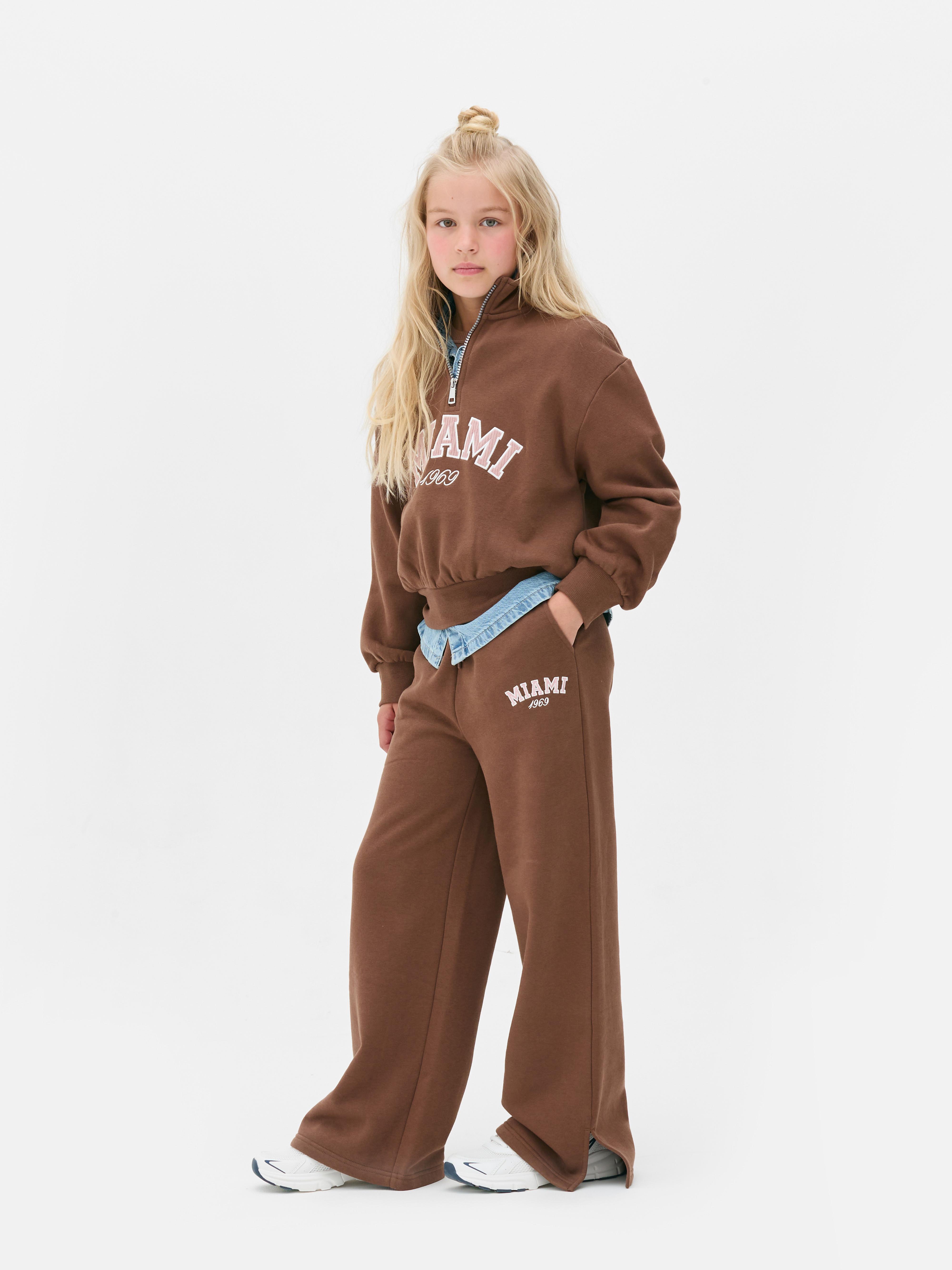 Girls Brown Wide Leg Graphic Sweatpants | Primark