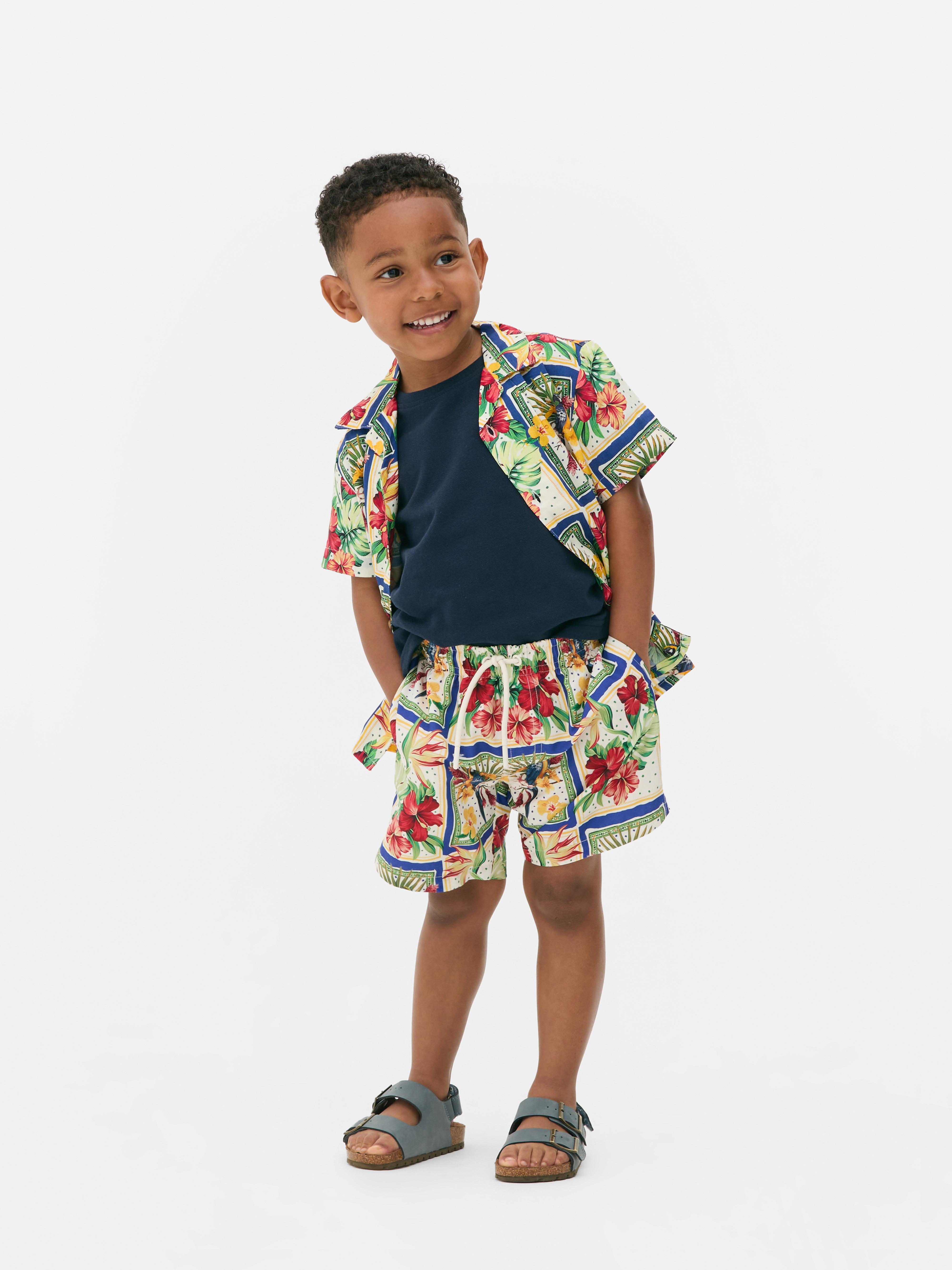 Zwemshort met tropische ansichtkaartprint