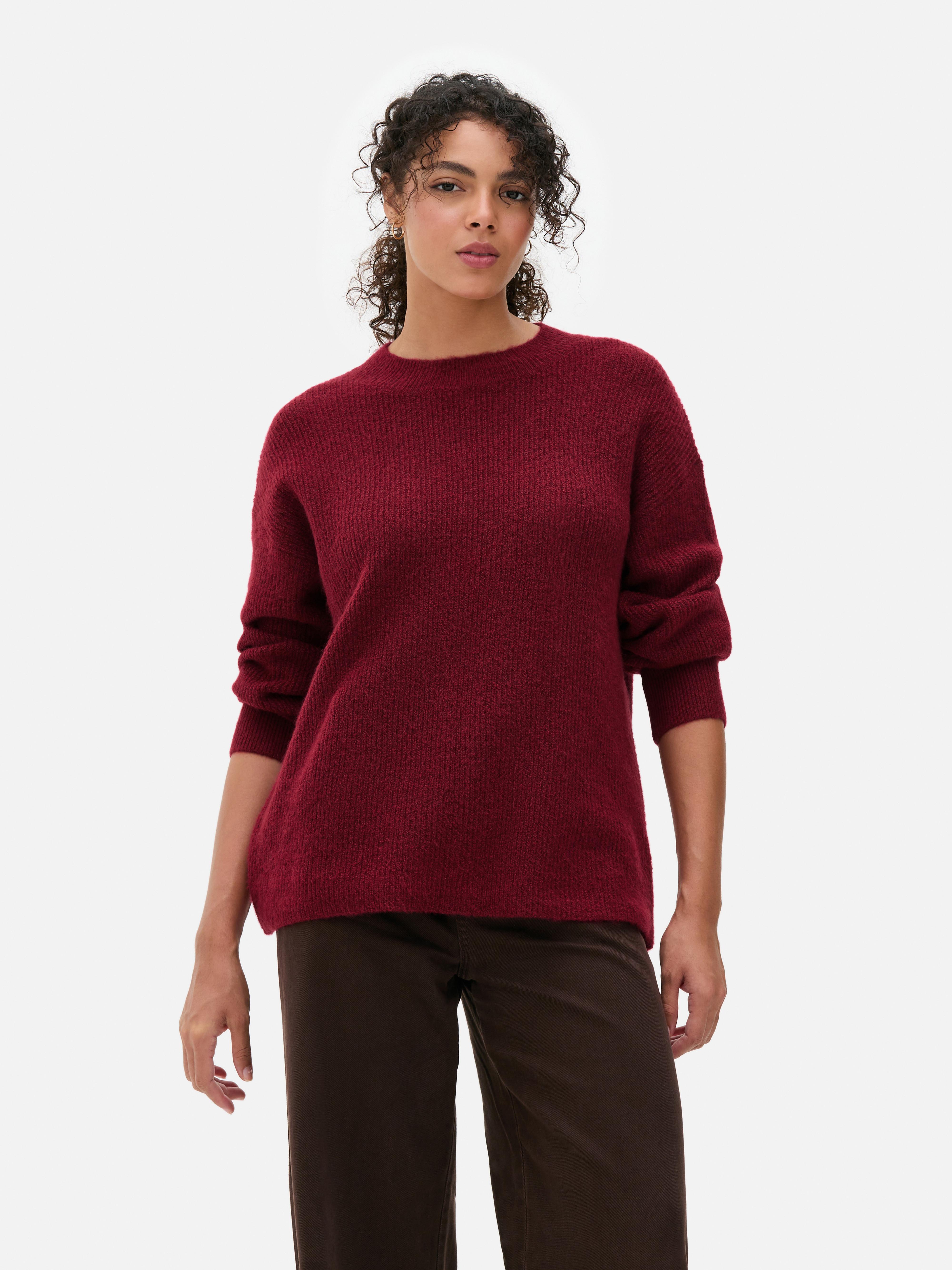 Knitted Crew Neck Jumper Burgundy