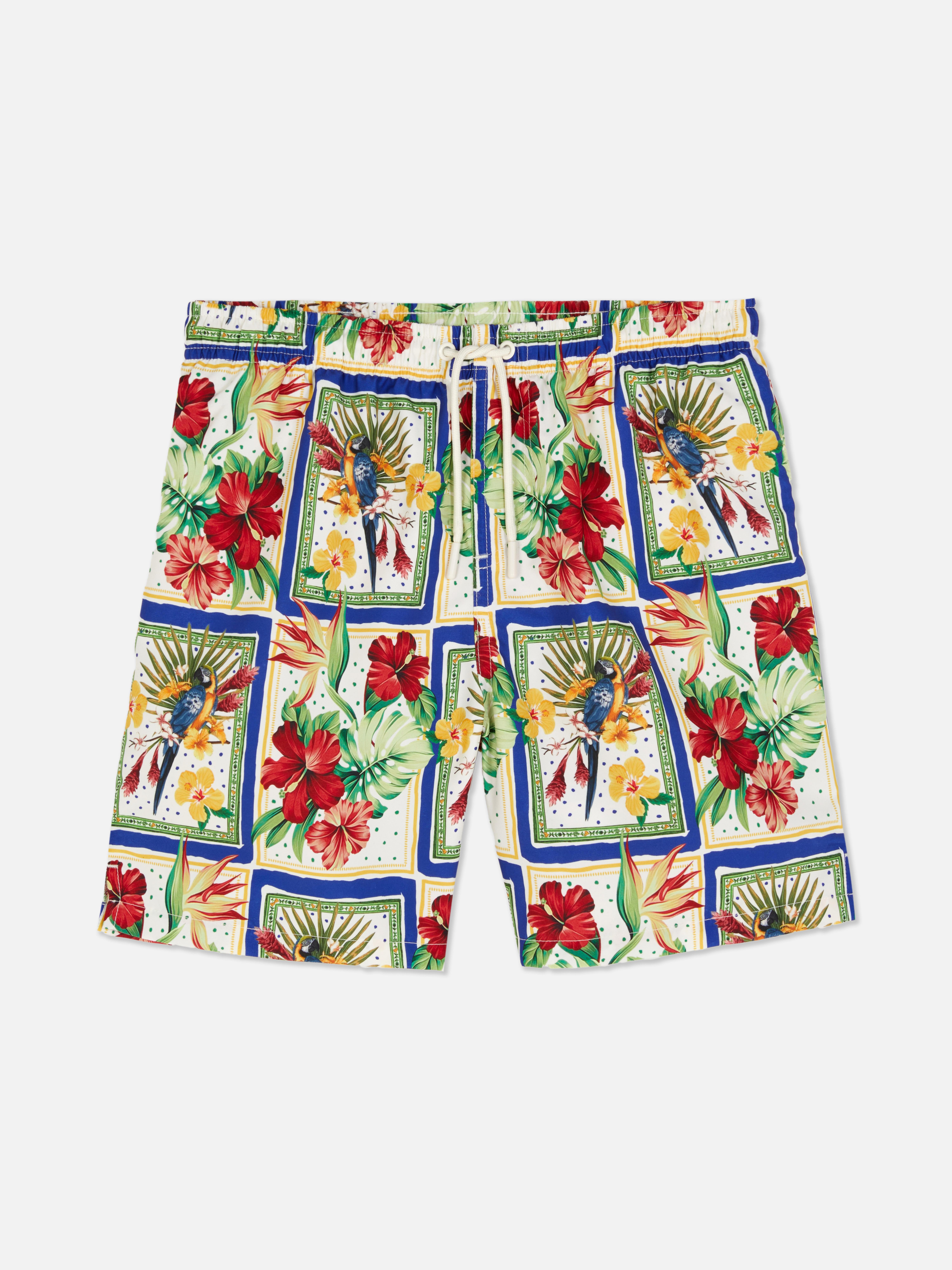 Badeshorts mit tropischem Postkarten-Print für Teeny Boys