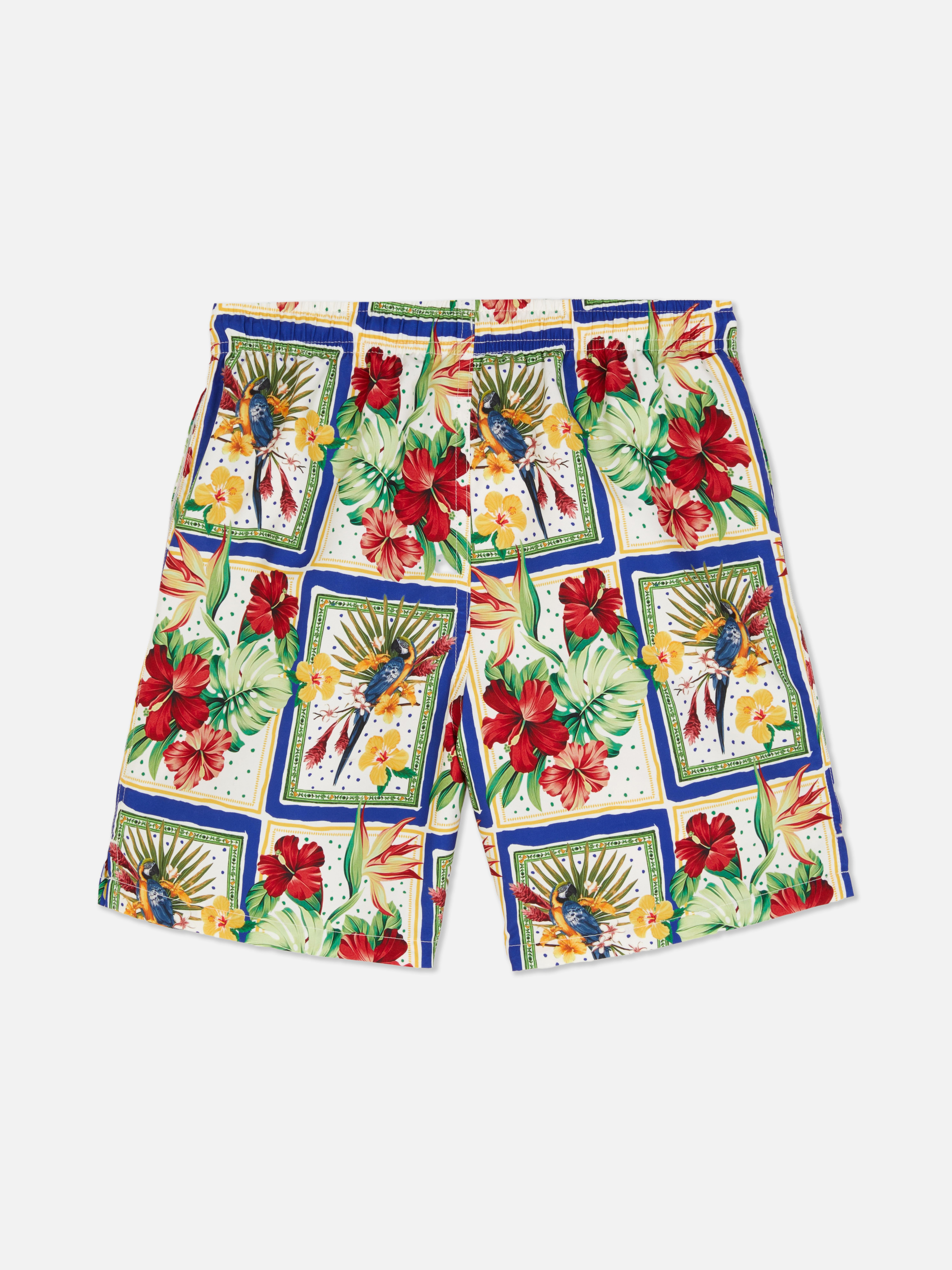 Badeshorts mit tropischem Postkarten-Print für Teeny Boys