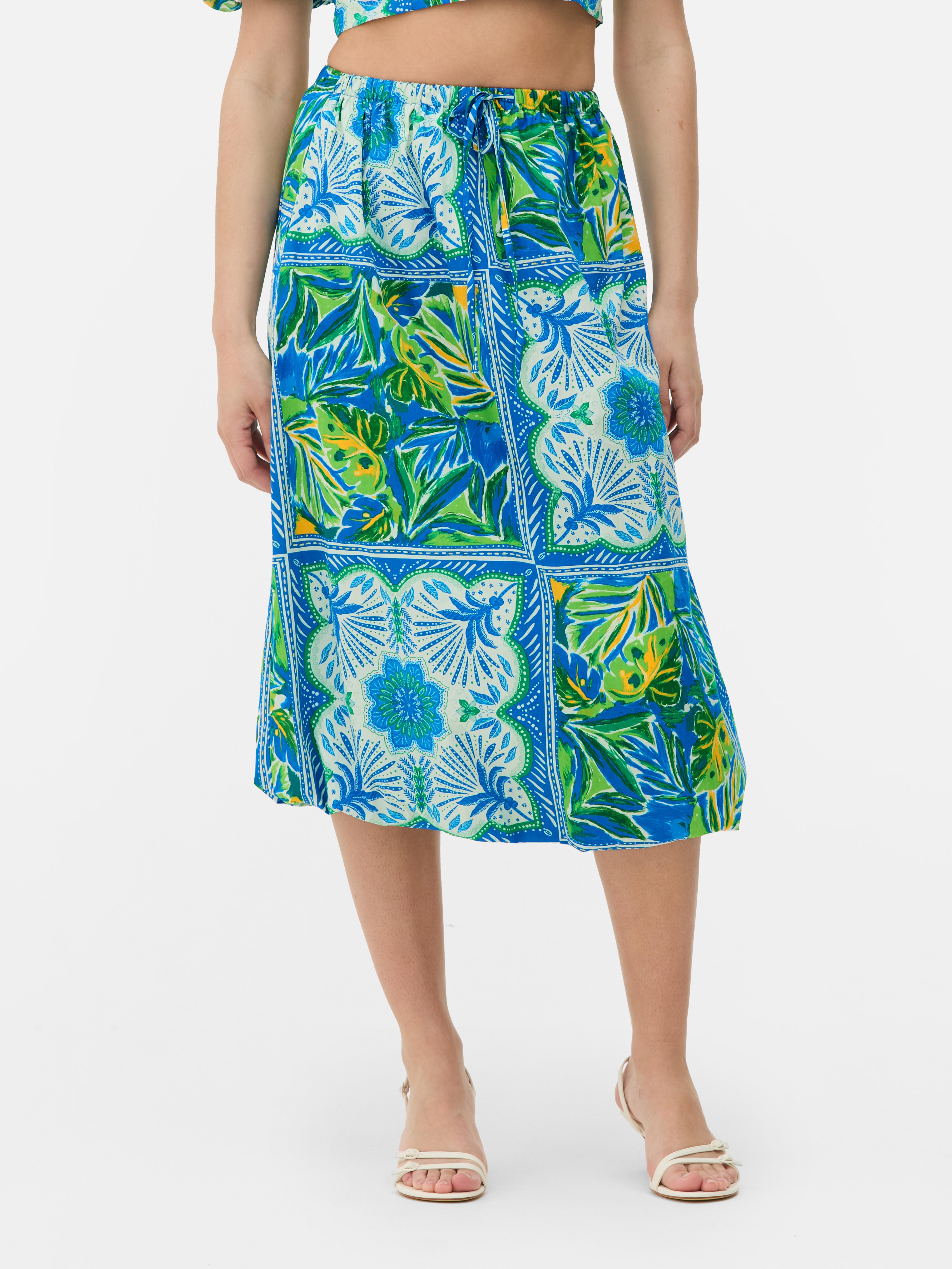 Ballonrock in Midilänge mit tropischem Print