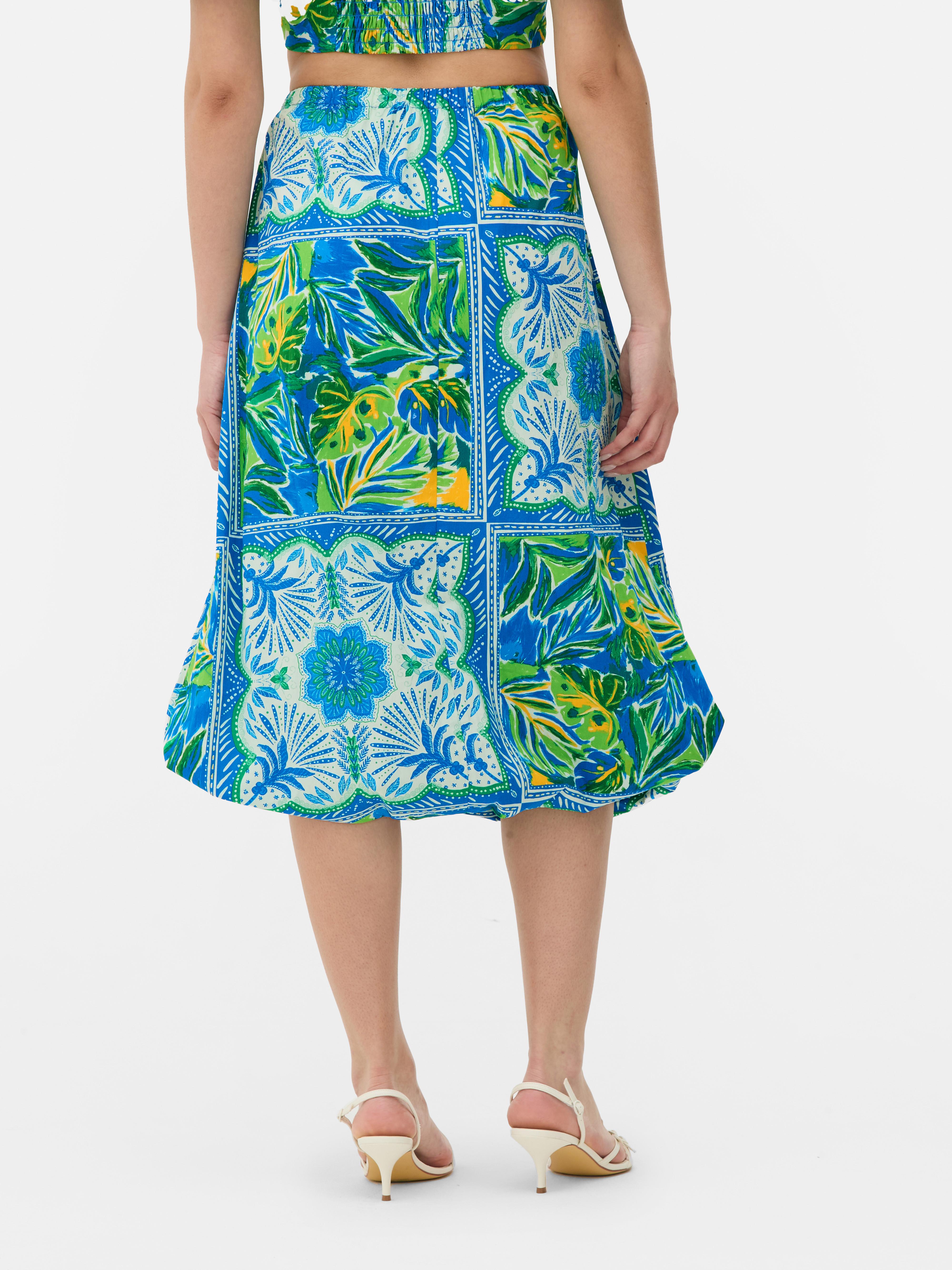 Ballonrock in Midilänge mit tropischem Print