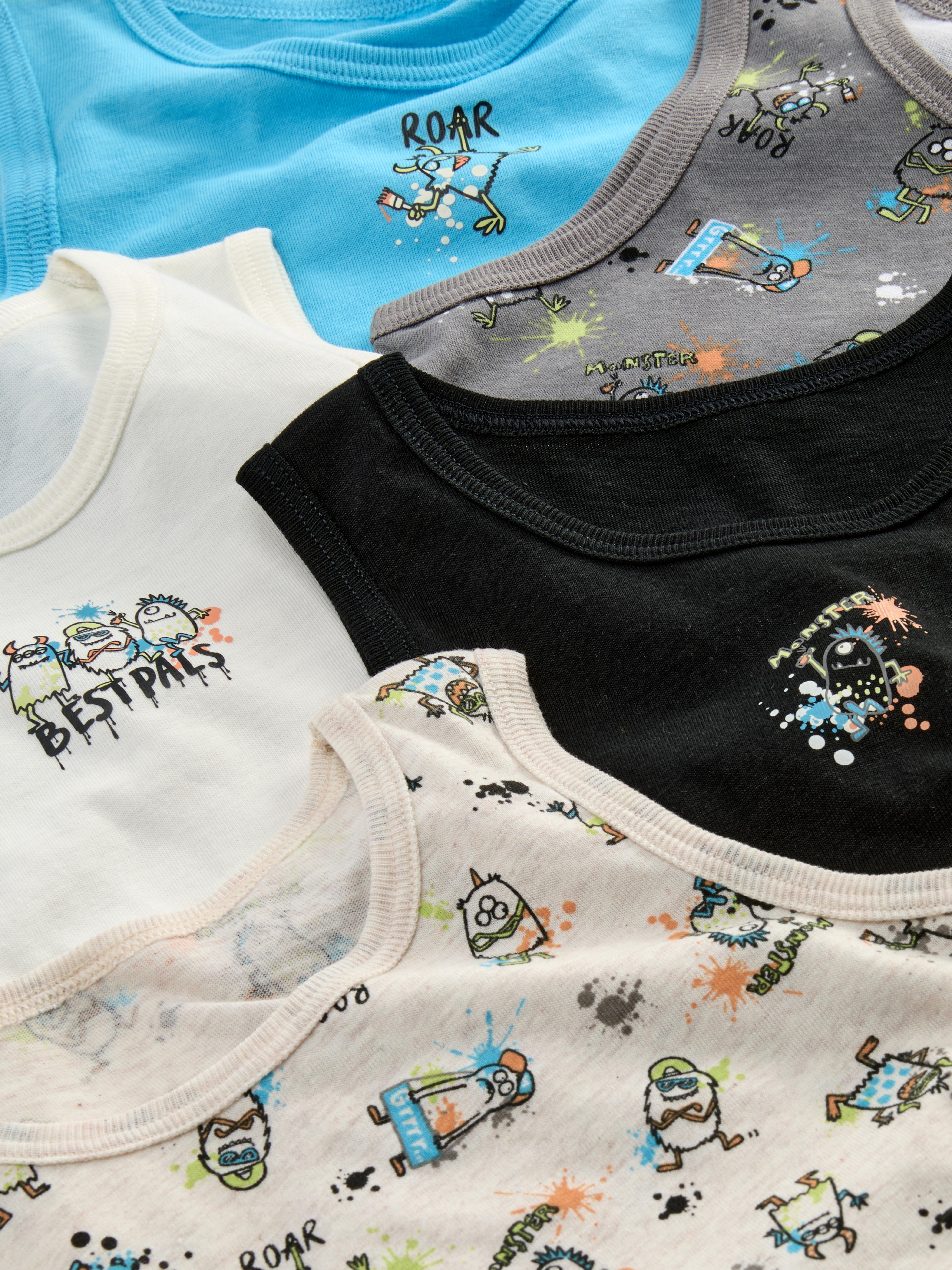 5pk Monster Pattern Vest Tops
