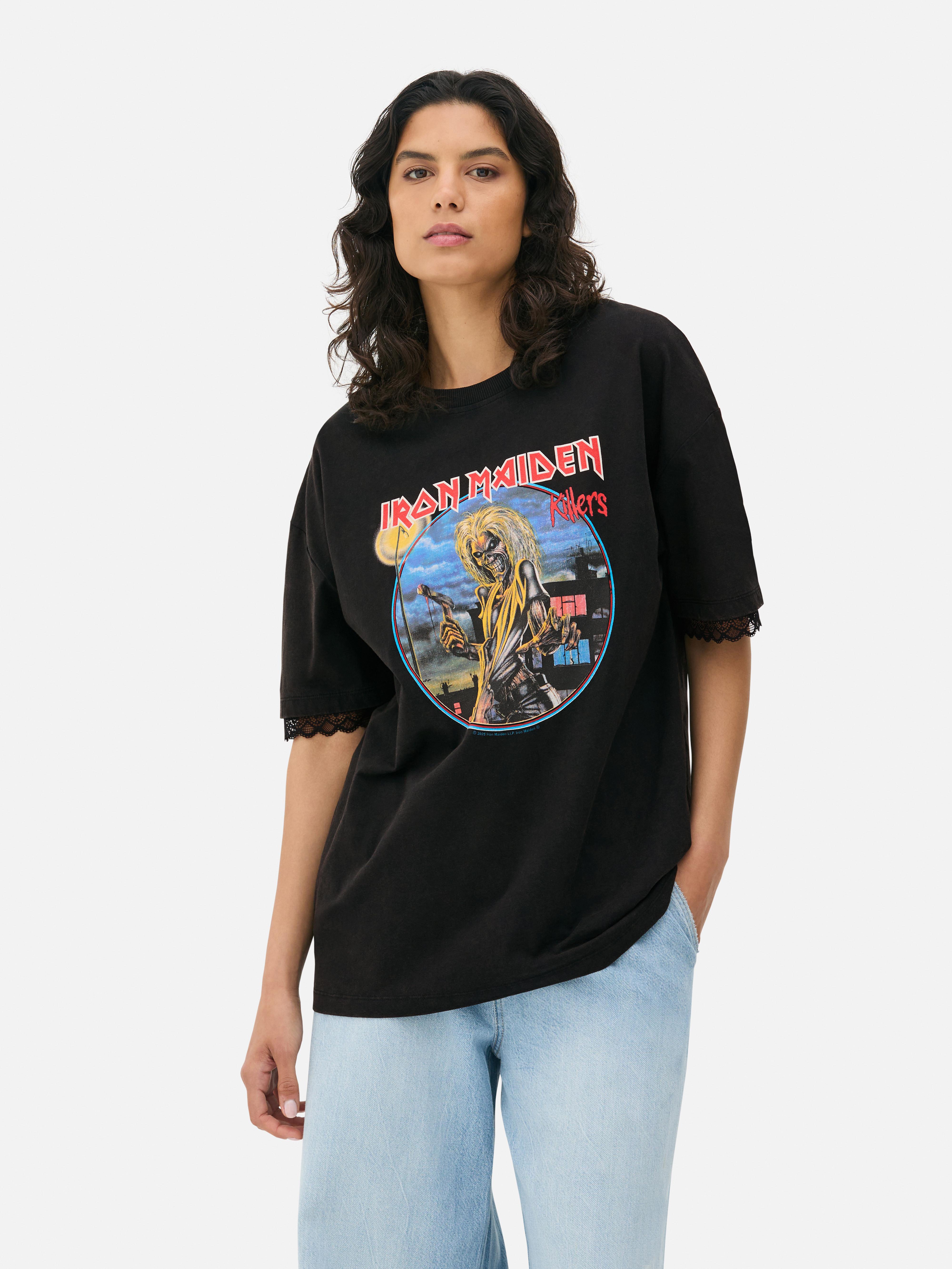 Iron Maiden Frill Sleeve Tee Iron Maiden tee with lace-trim sleeves and a regular fit
