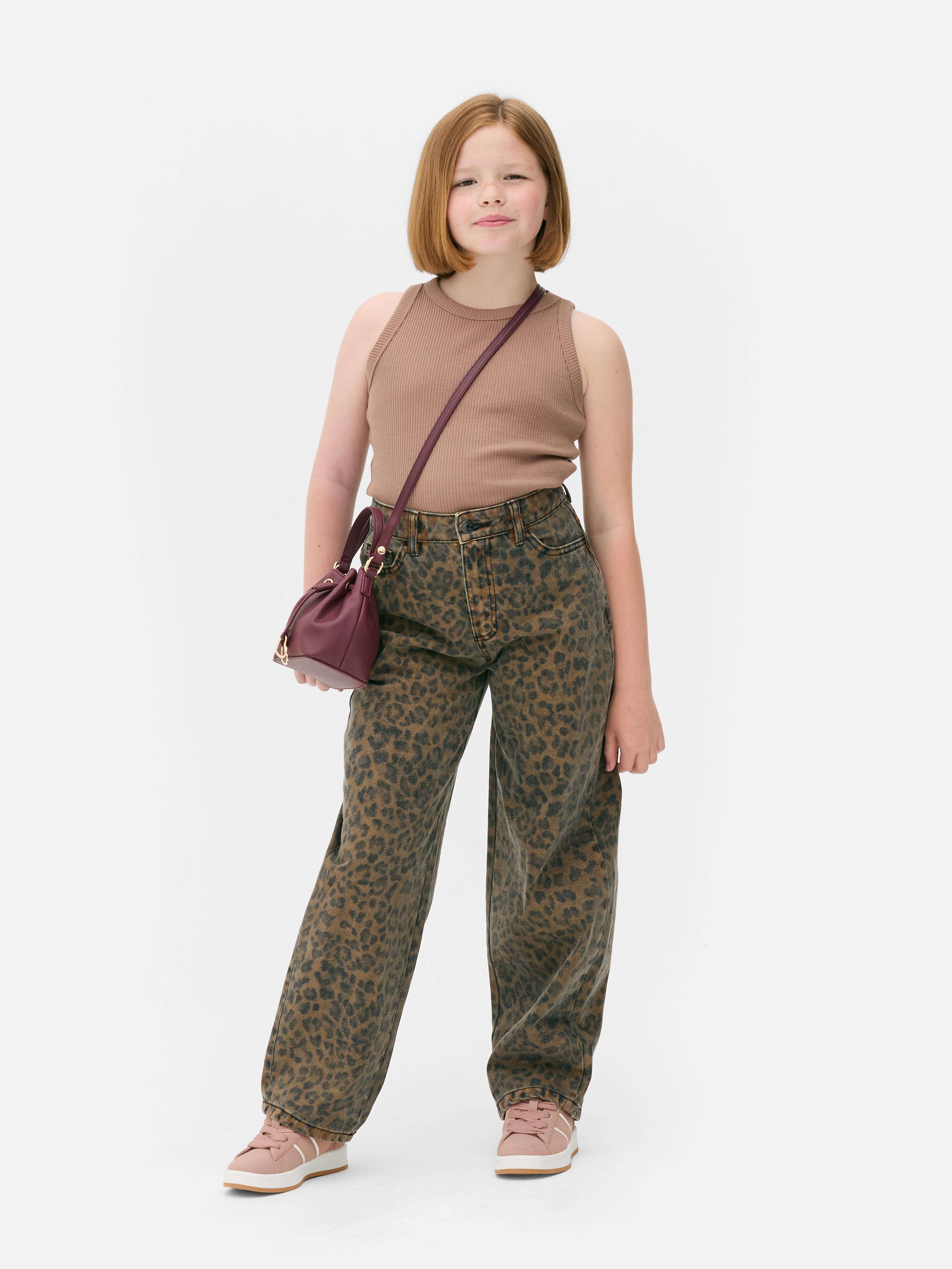 Girls Brown 7-15yrs | Leopard Print Barrel Leg Jeans | Primark