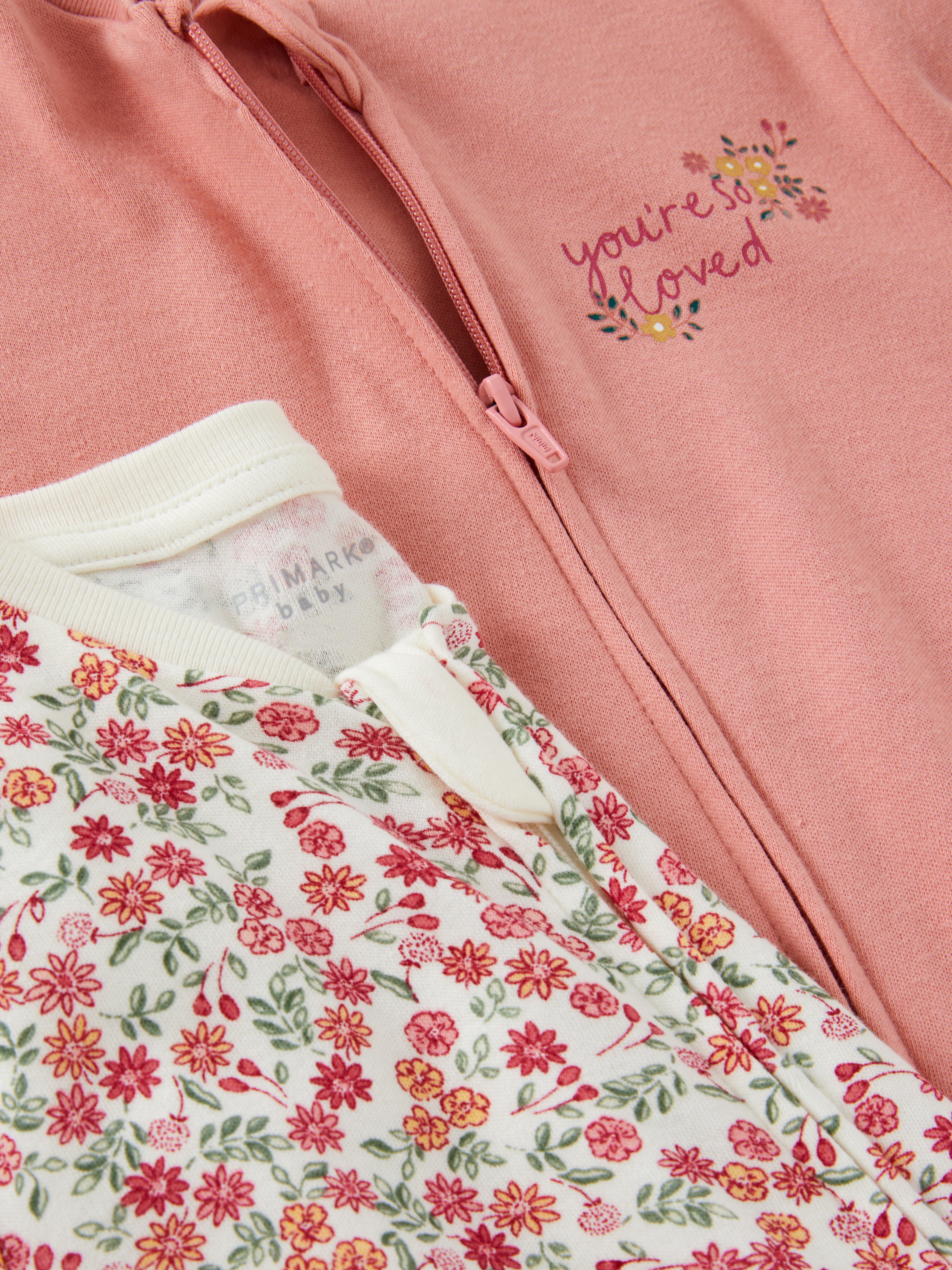 0–24 mois | Lot de 2 grenouillères zippées à fleurs