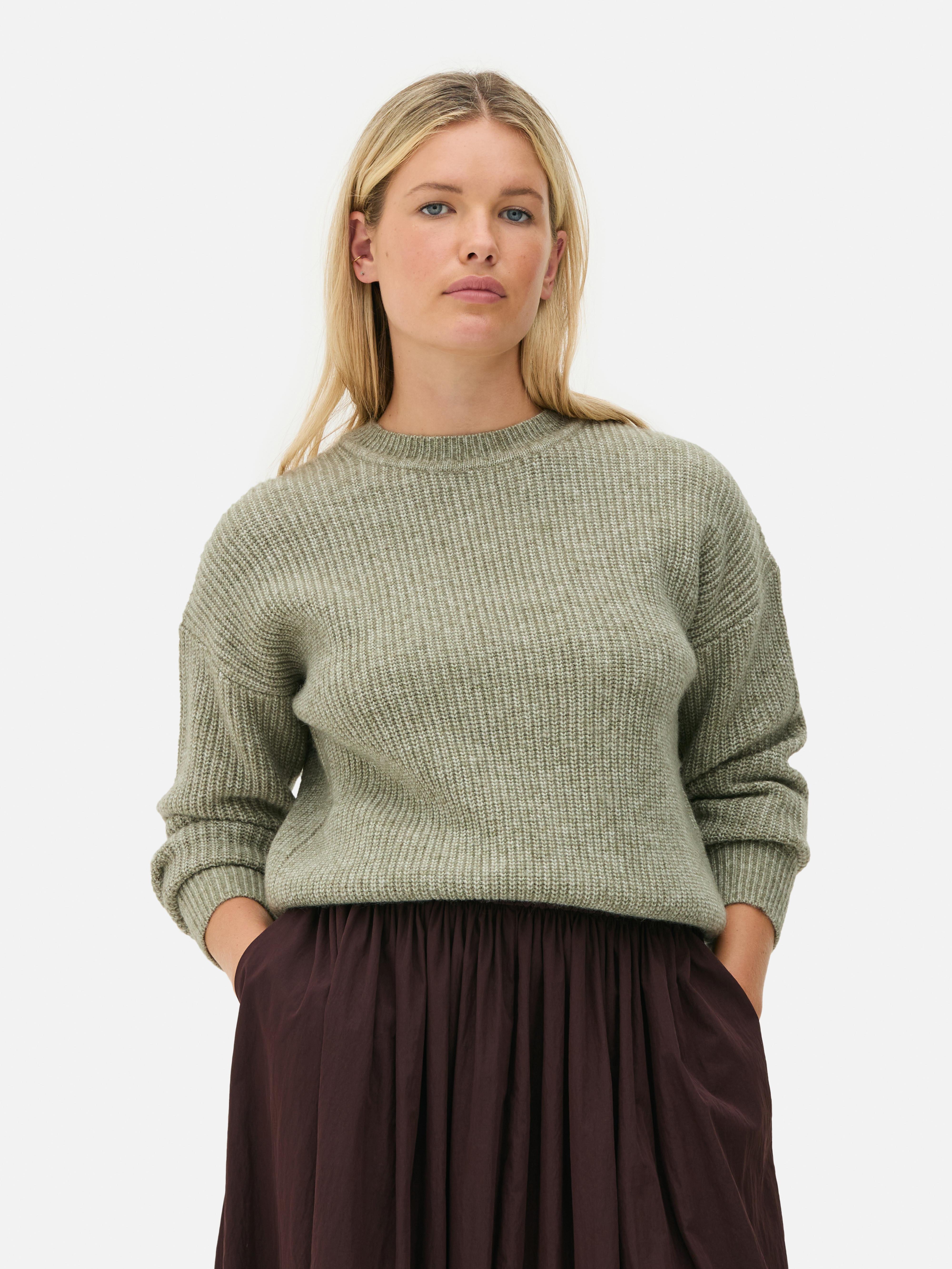 Ribbed Crew Neck Jumper Dark Green