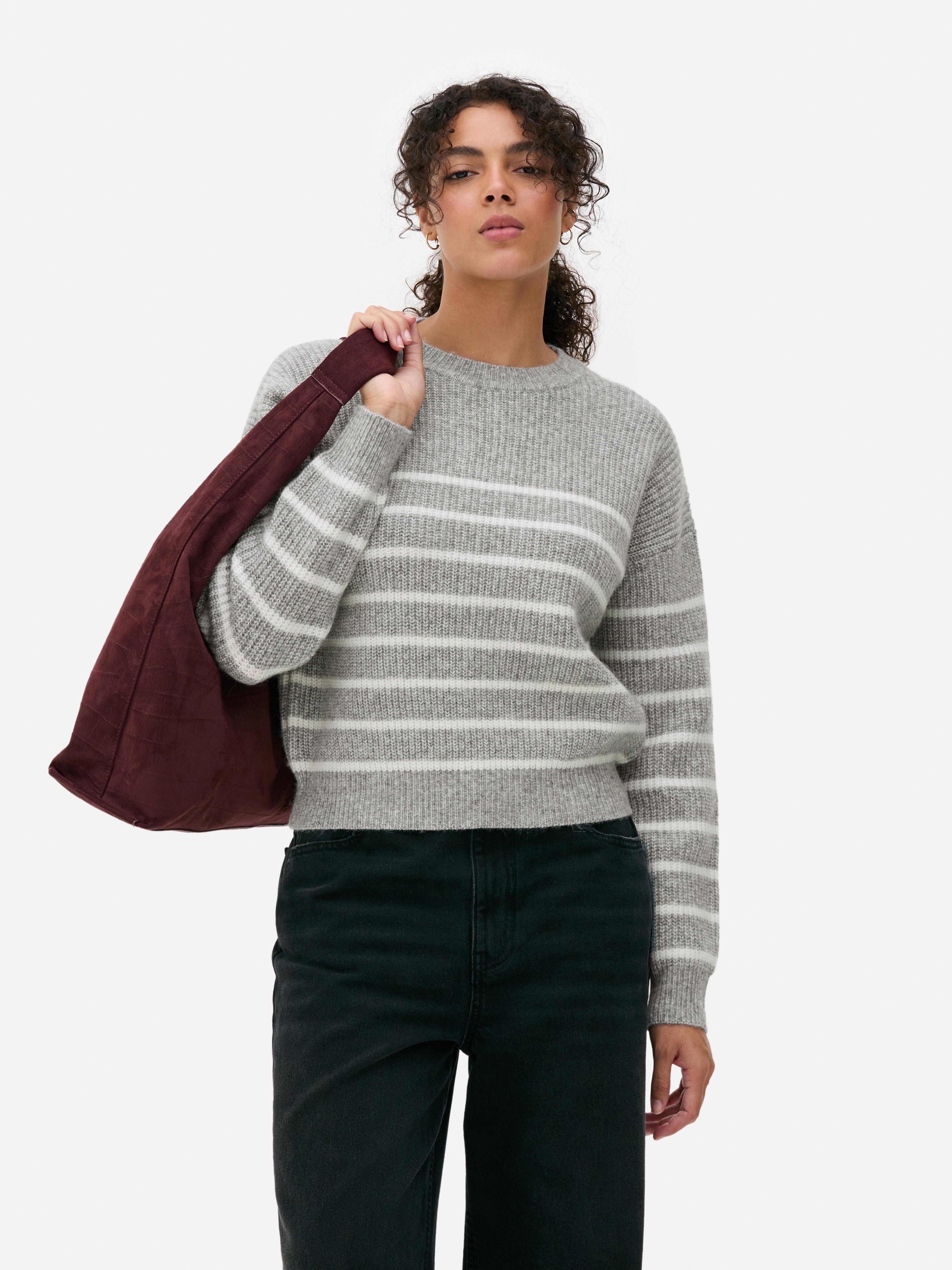 Ribbed Crew Neck Jumper Light Grey