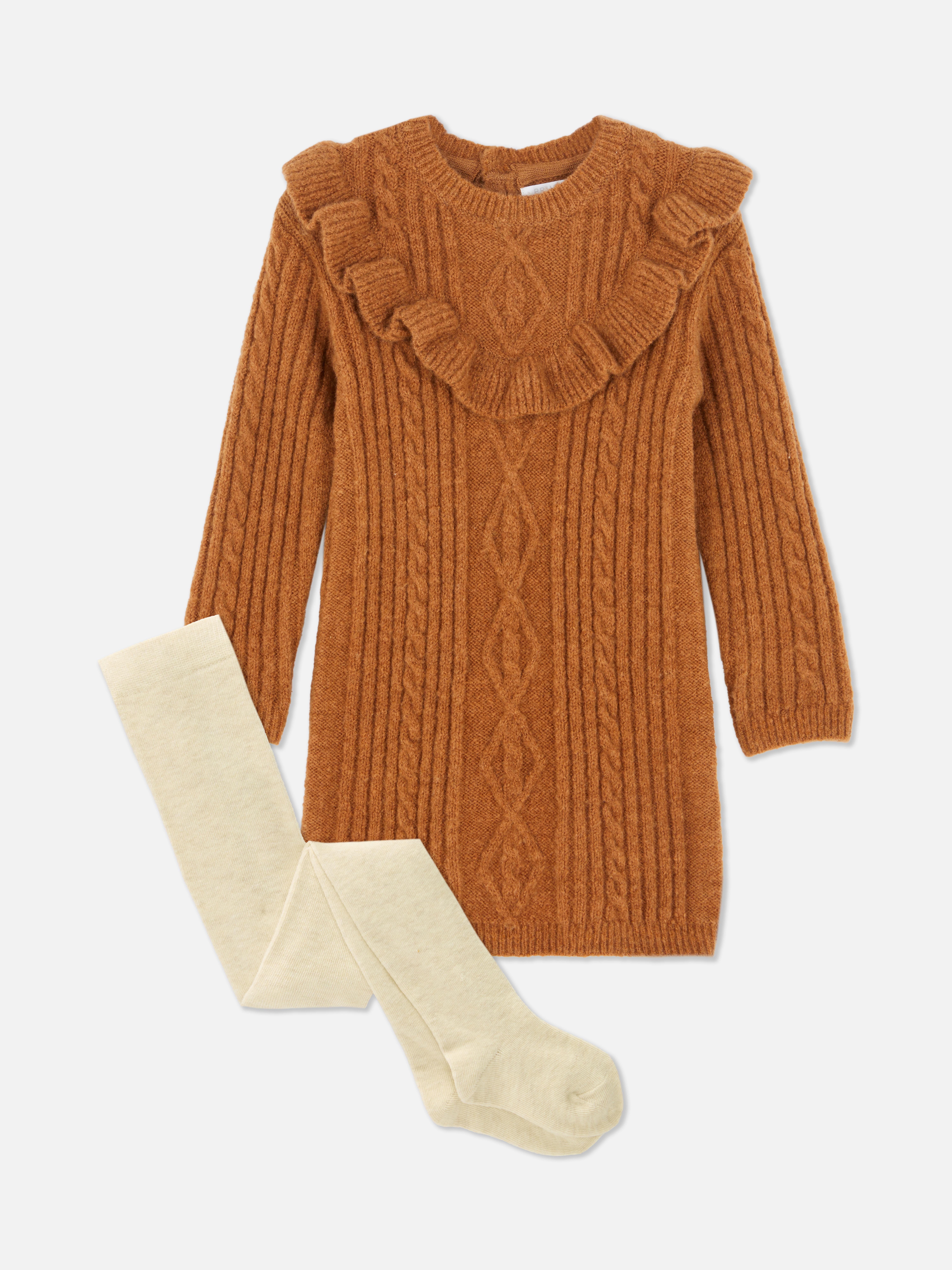0–36 Monate | Strickkleid mit Zopfmuster und Strumpfhose