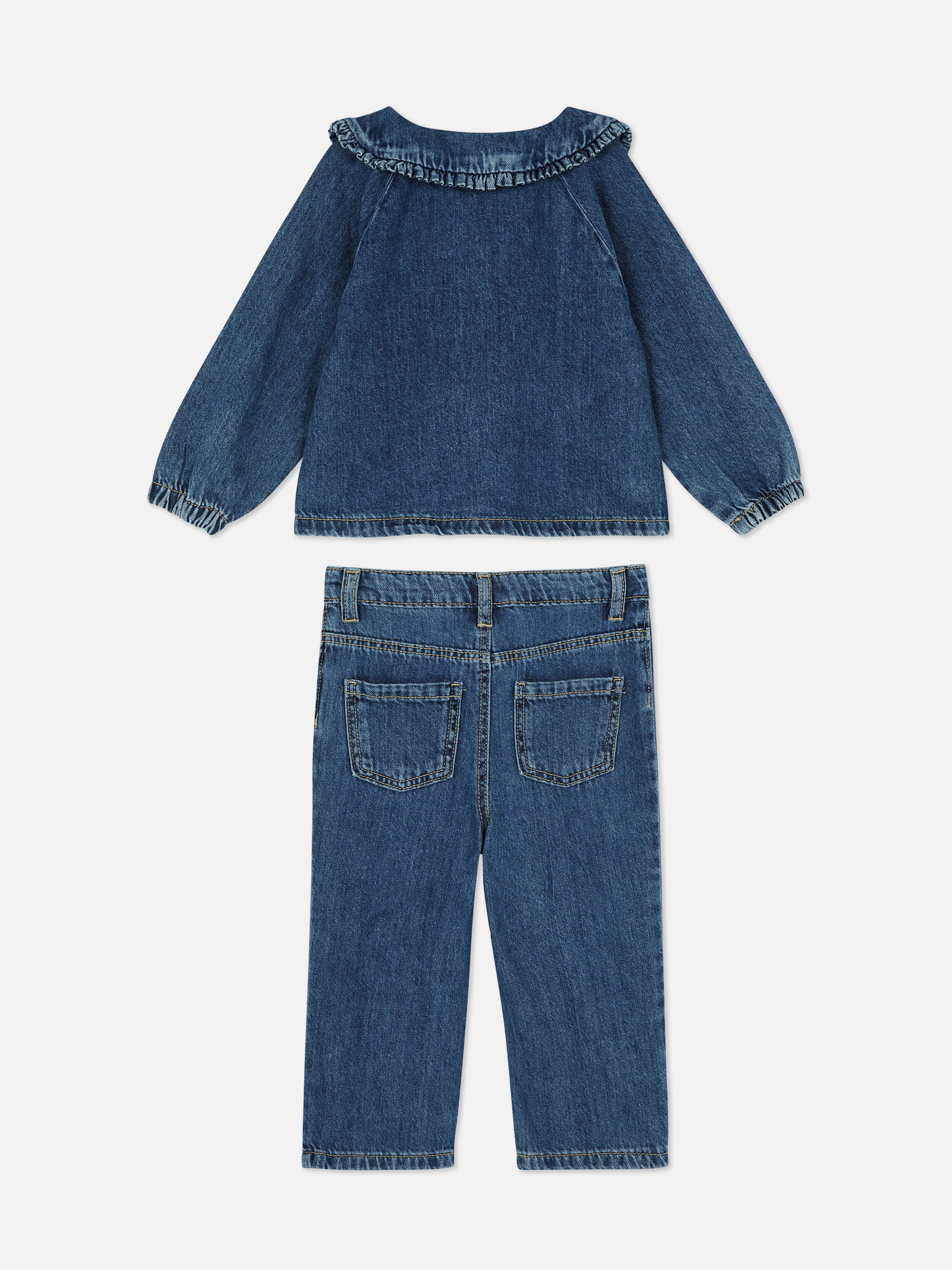 0-36 mnd | Set van denim blouse met kraag en jeans