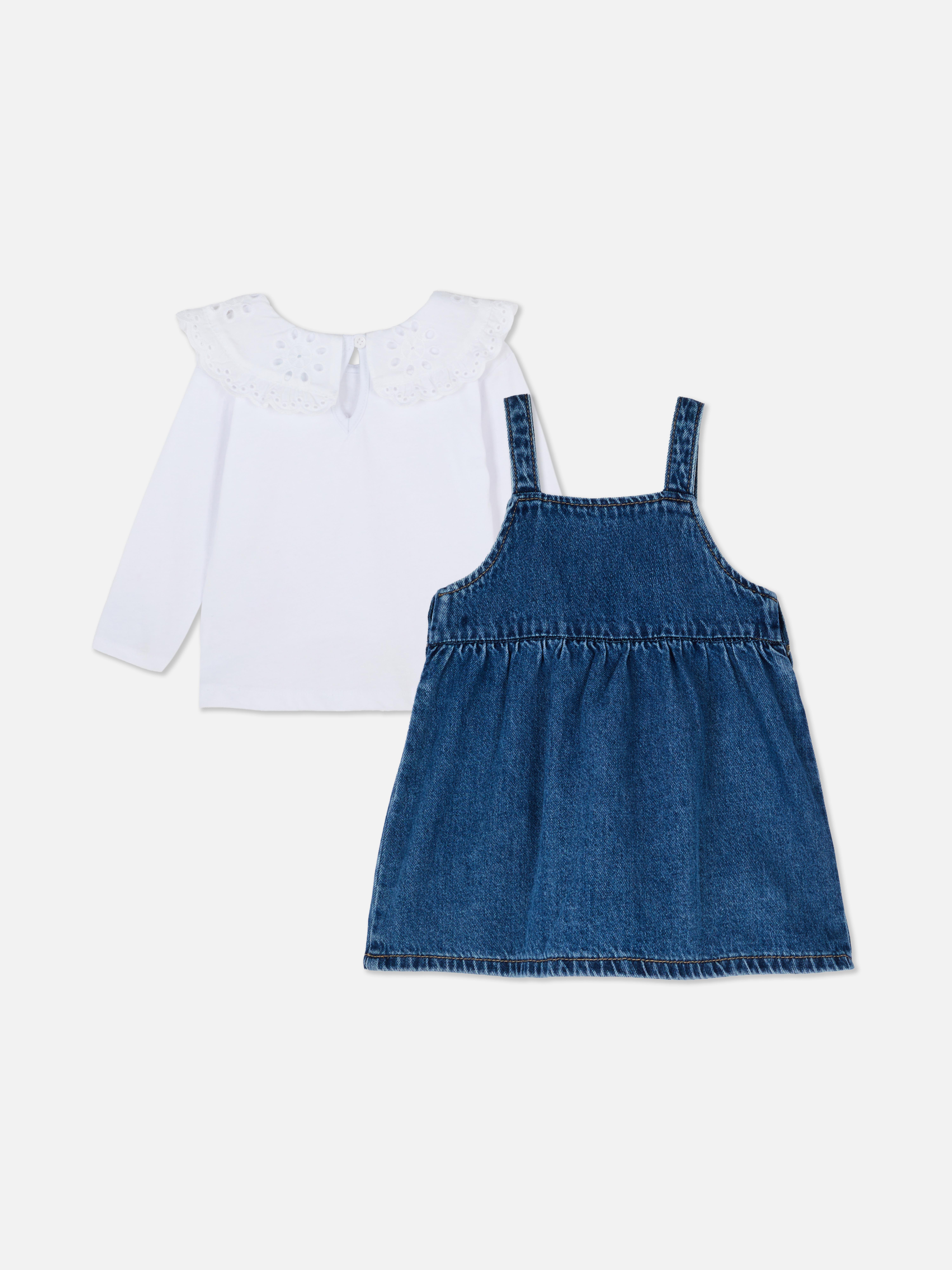 0-36mths | Collared T-Shirt and Denim Pinafore Dress Set