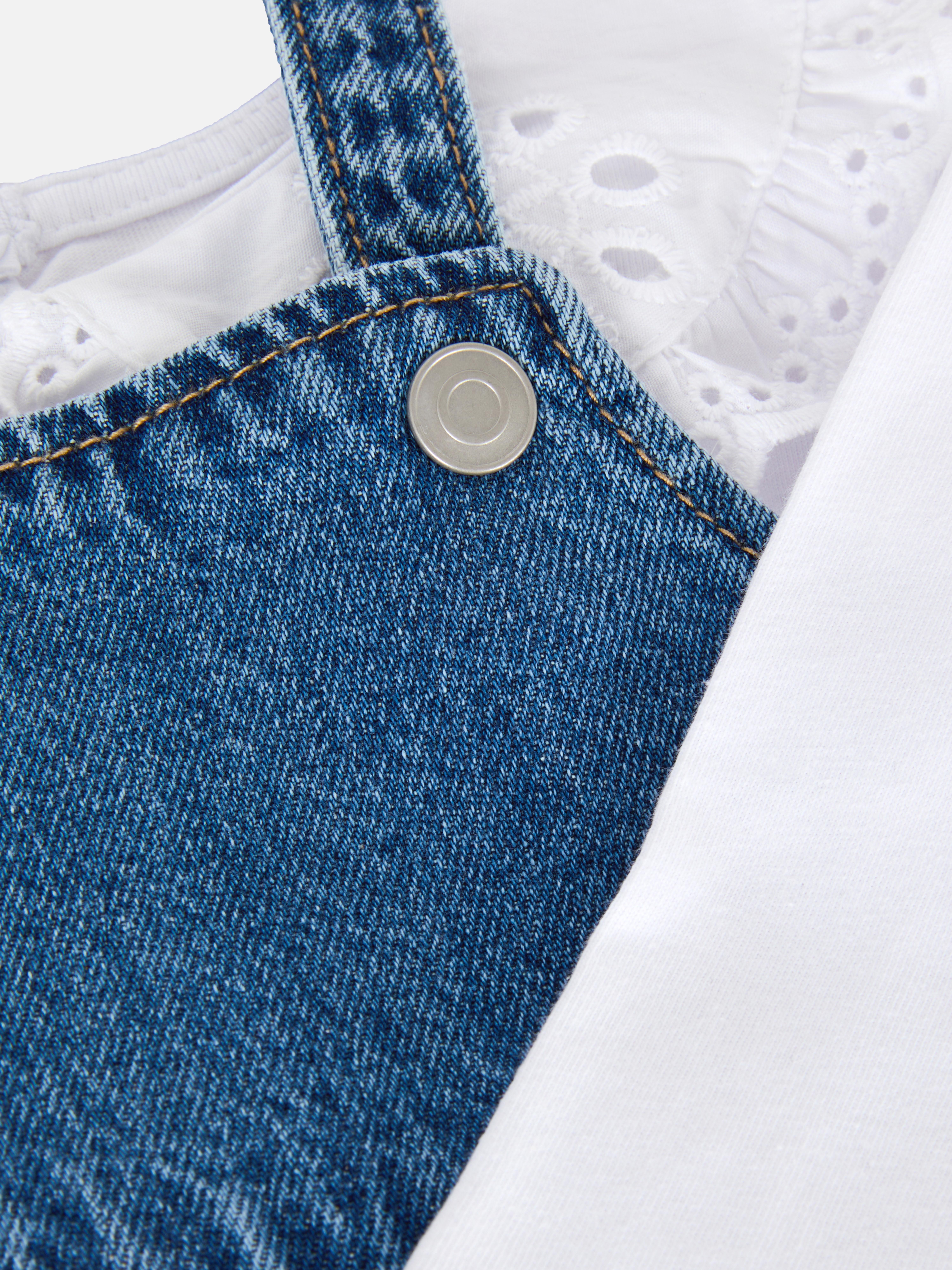 0-36mths | Collared T-Shirt and Denim Pinafore Dress Set