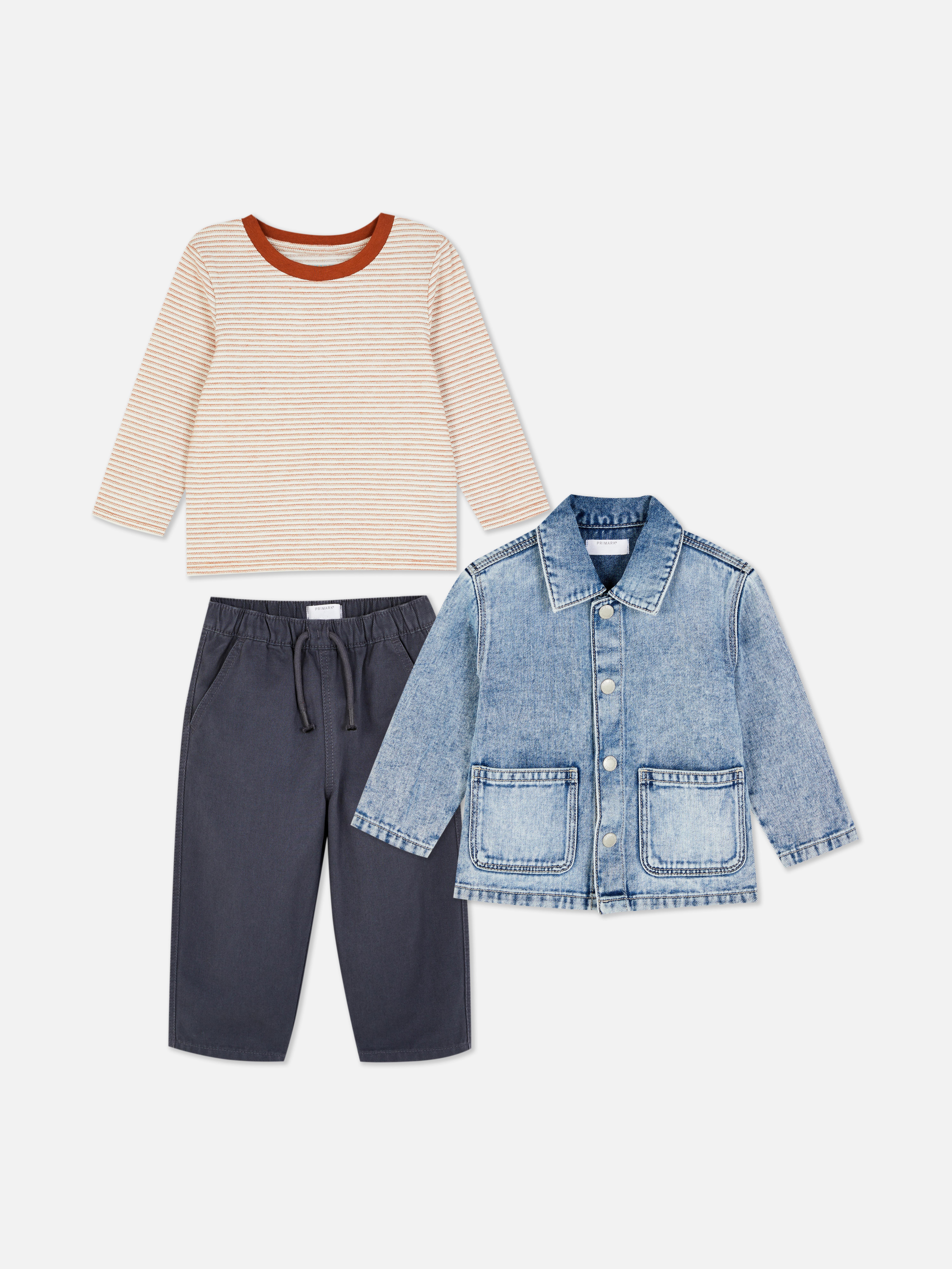 0-36mths | T-Shirt, Trousers and Denim Shacket Set