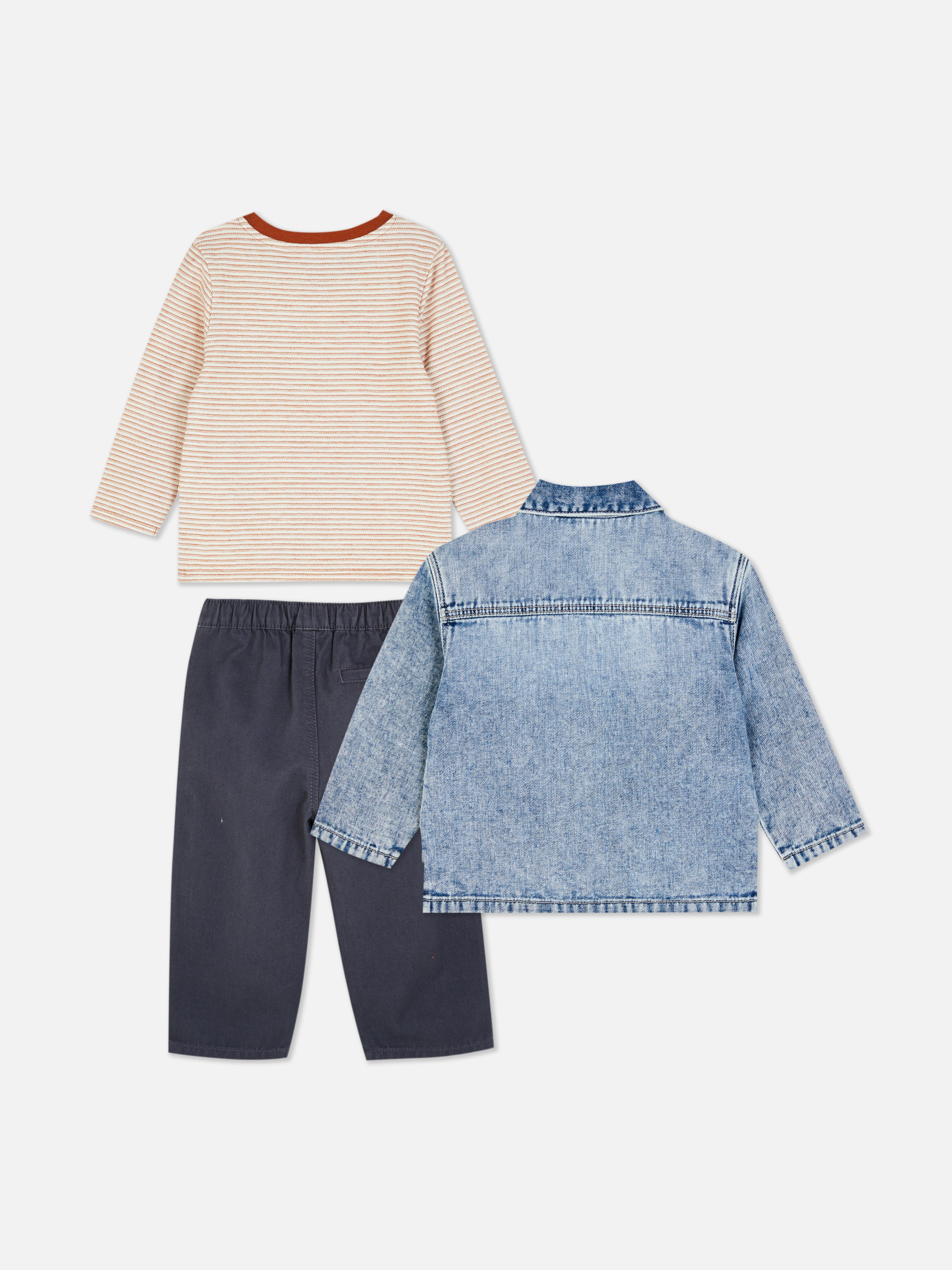 0-36mths | T-Shirt, Trousers and Denim Shacket Set