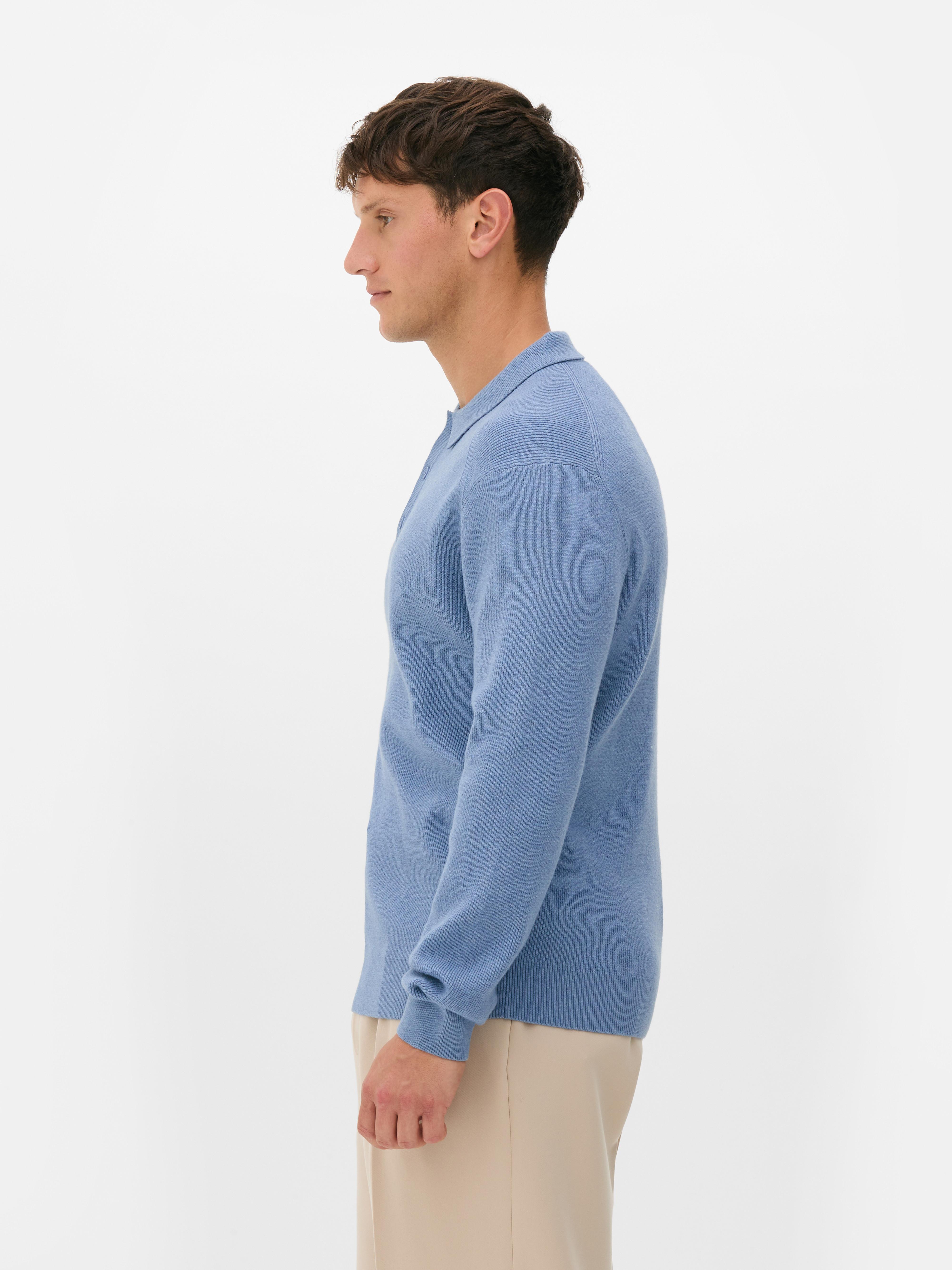 Gerippter Pullover mit Polokragen
