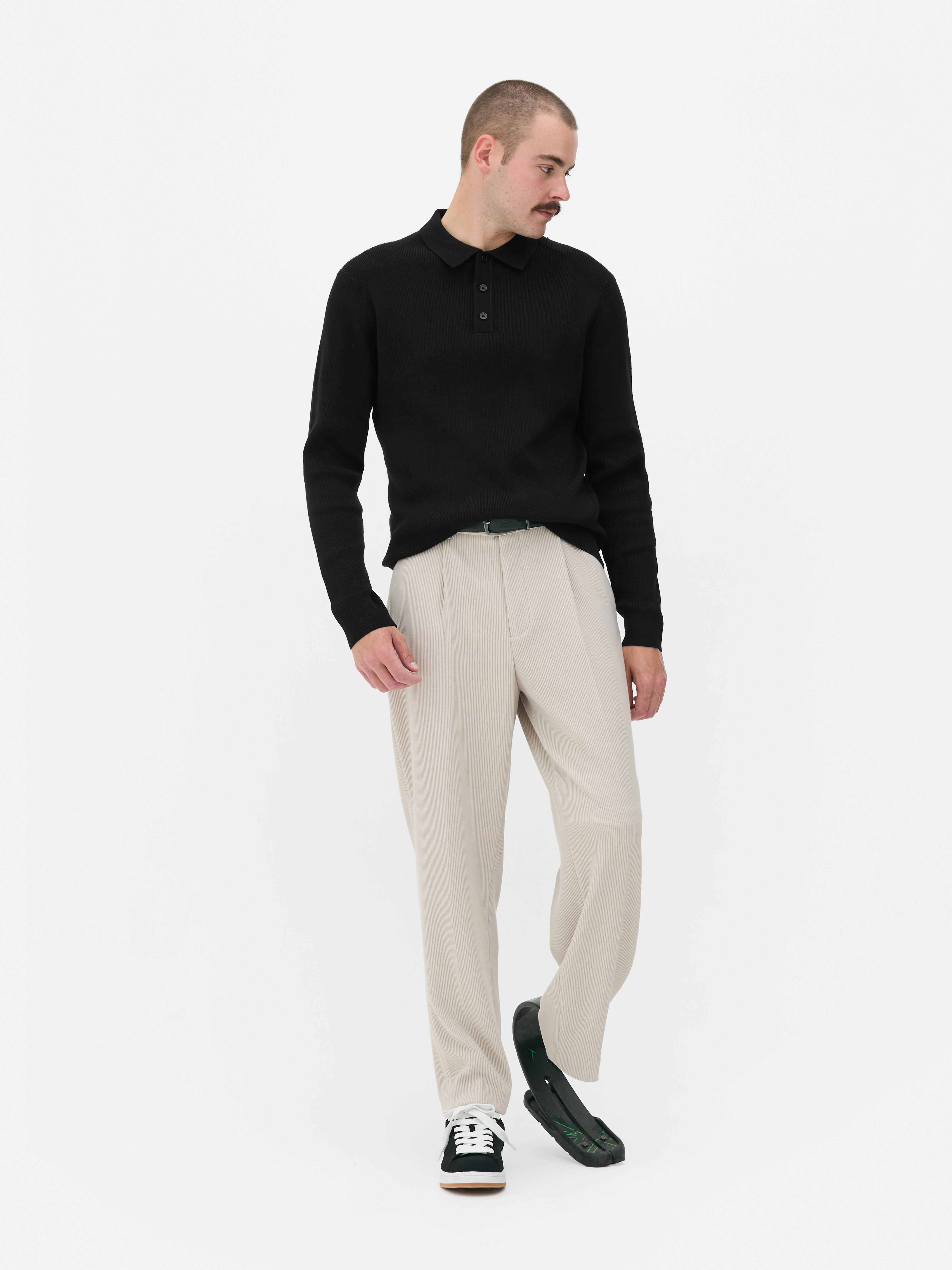 Gerippter Pullover mit Polokragen