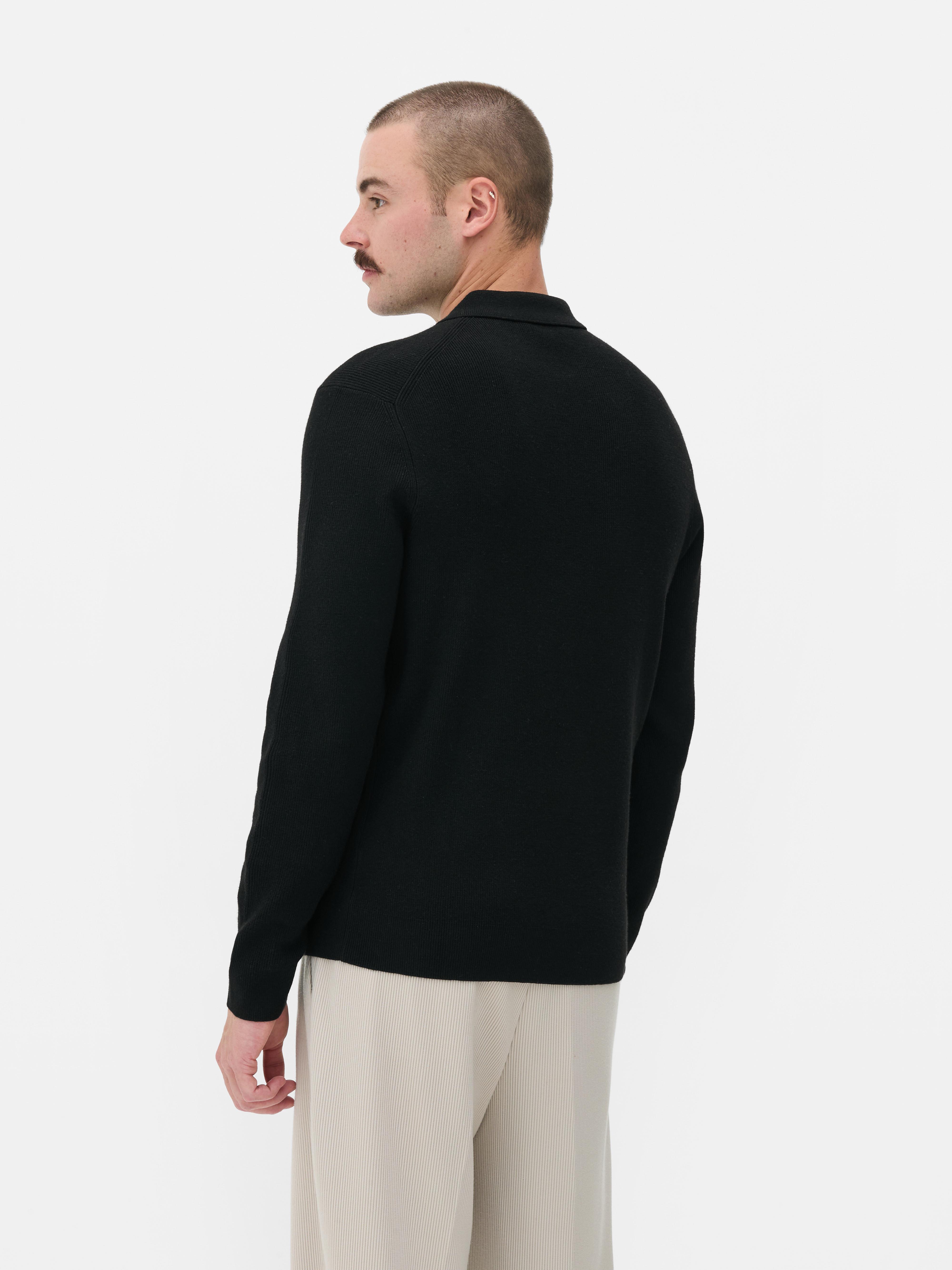 Gerippter Pullover mit Polokragen