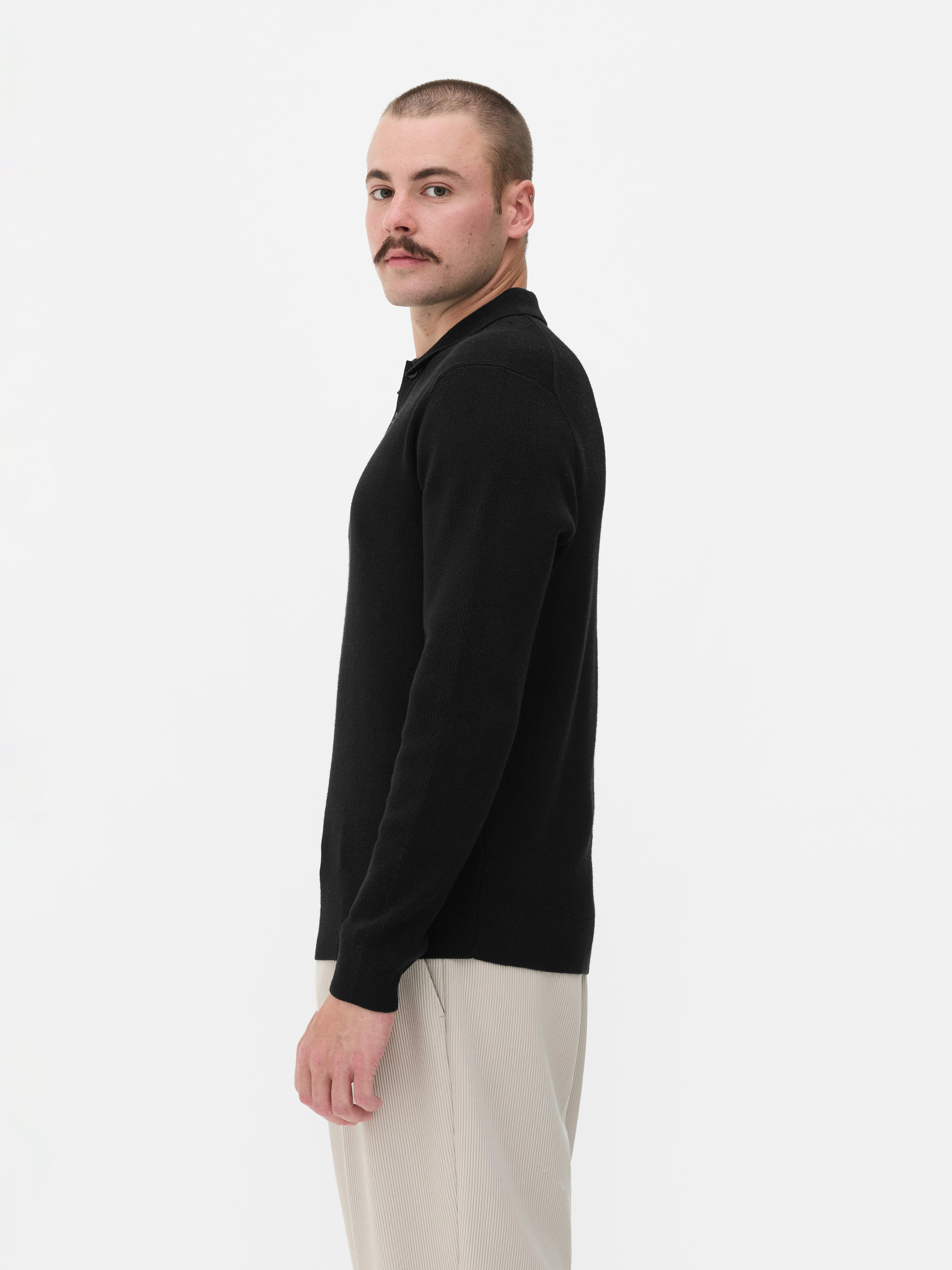 Gerippter Pullover mit Polokragen