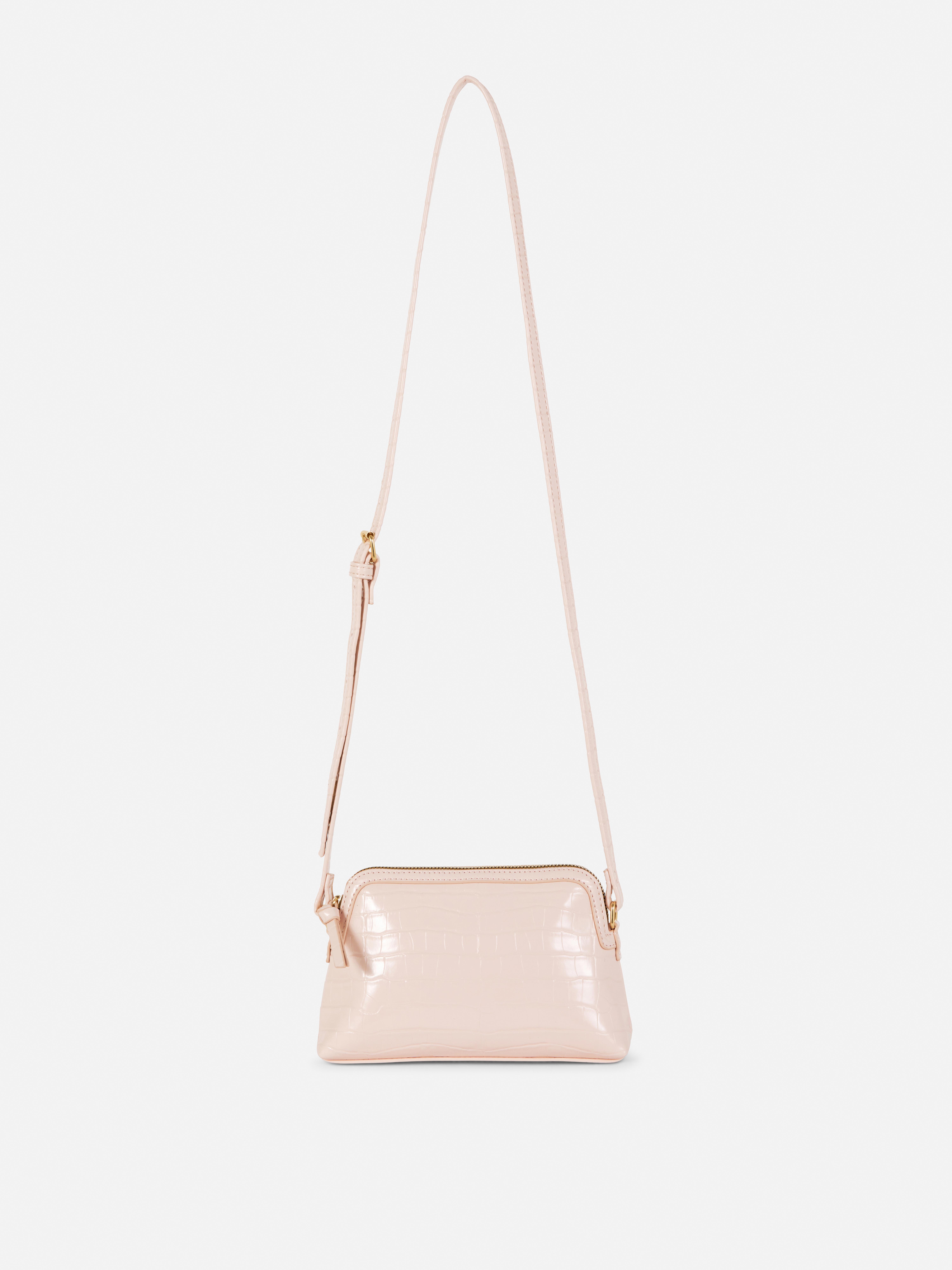 Textured Zip Top Crossbody Bag Blush