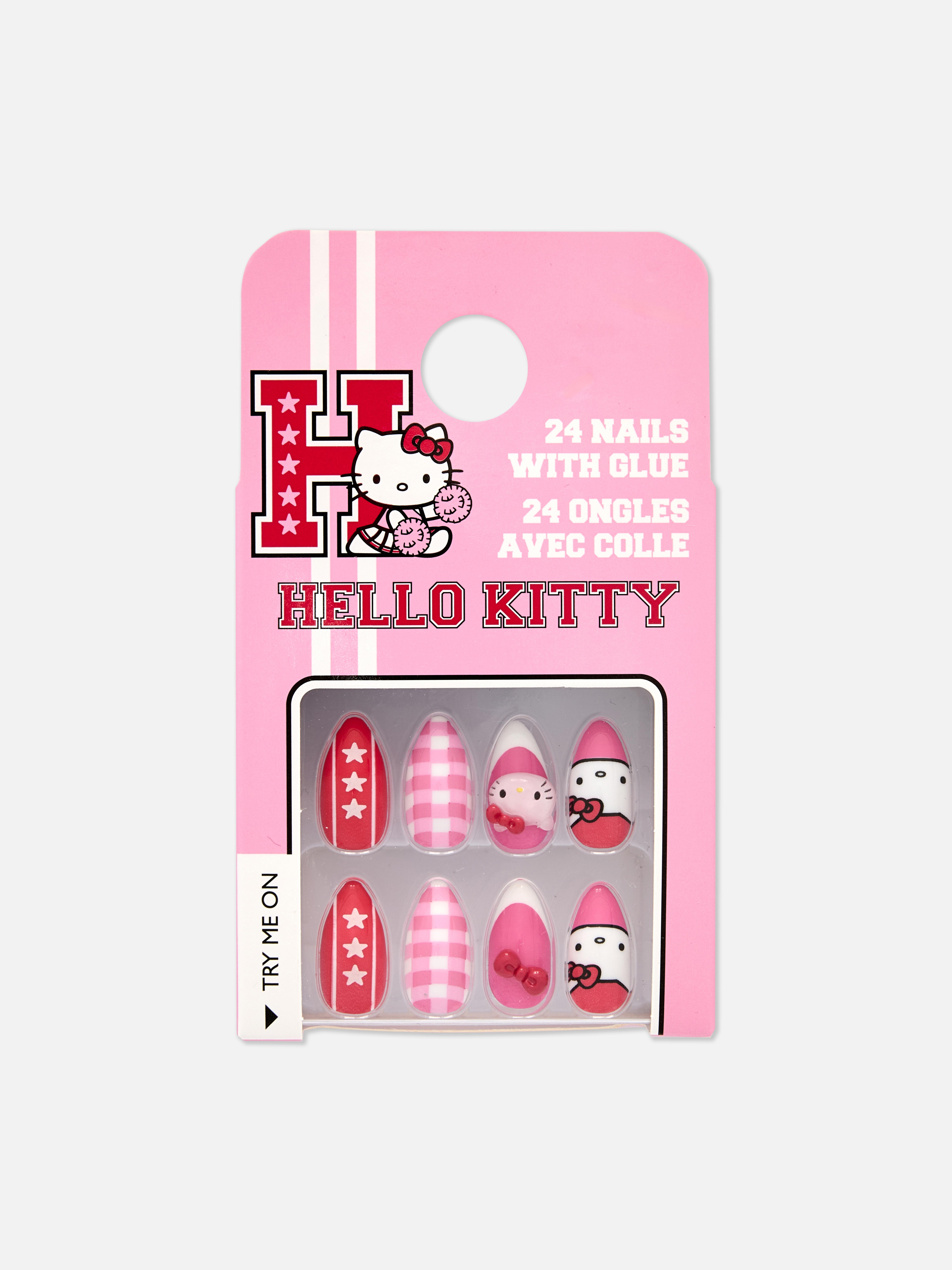 Plaknagels in collegestijl Hello Kitty