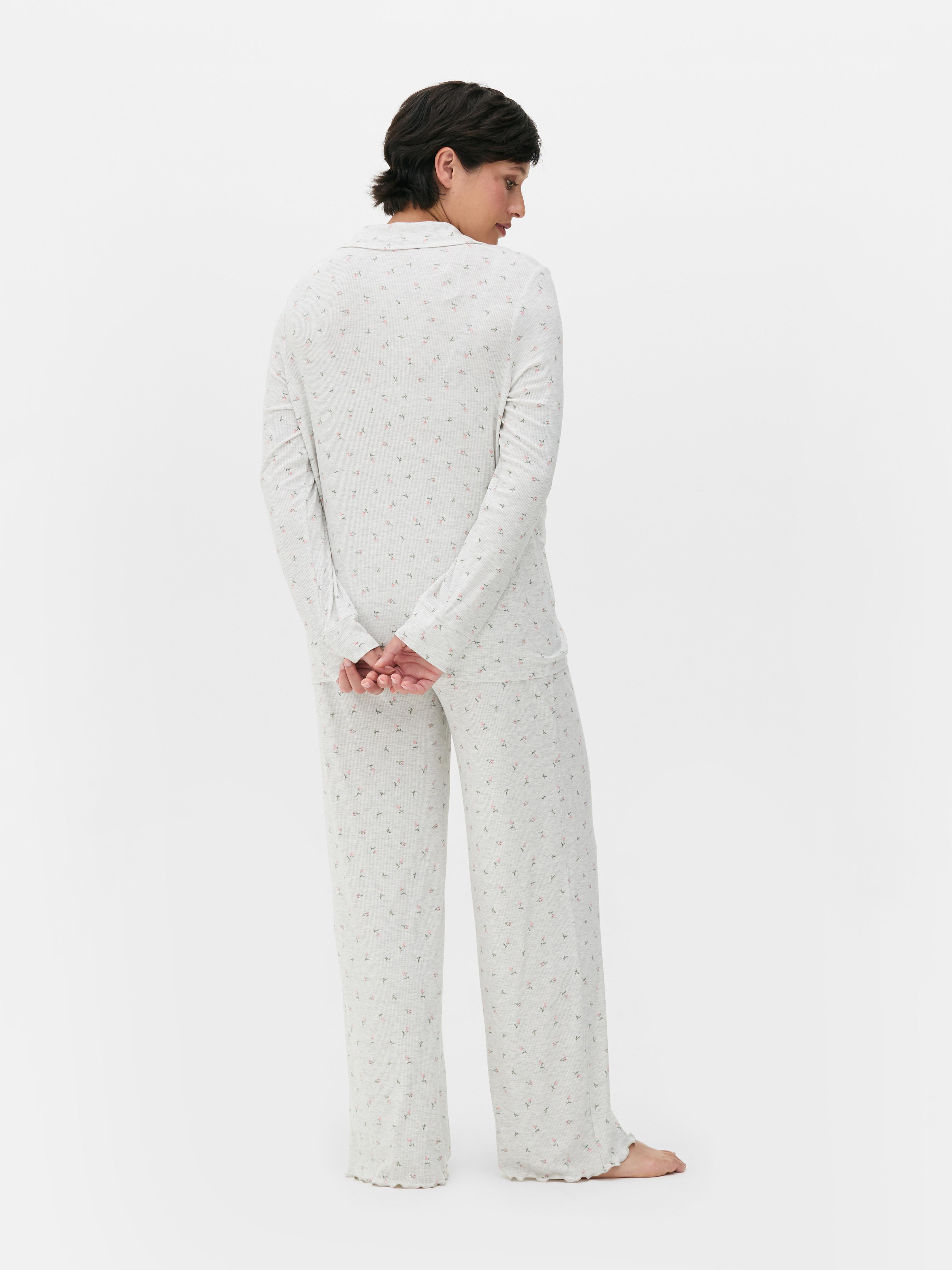 Camisa pijama maternidade canelada floral