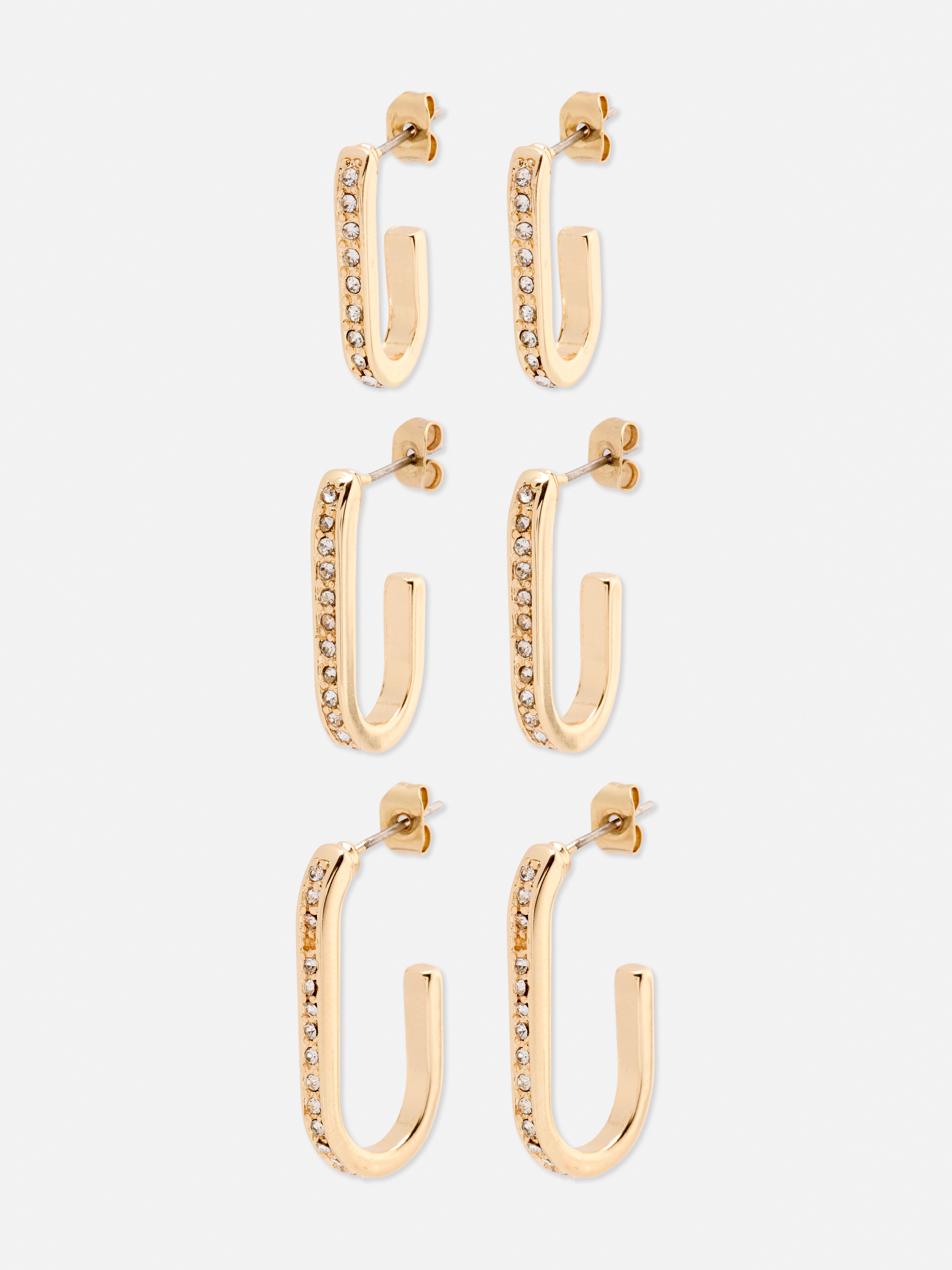 Pack de 3 pendientes de aro con strass de The Edit Amarillo