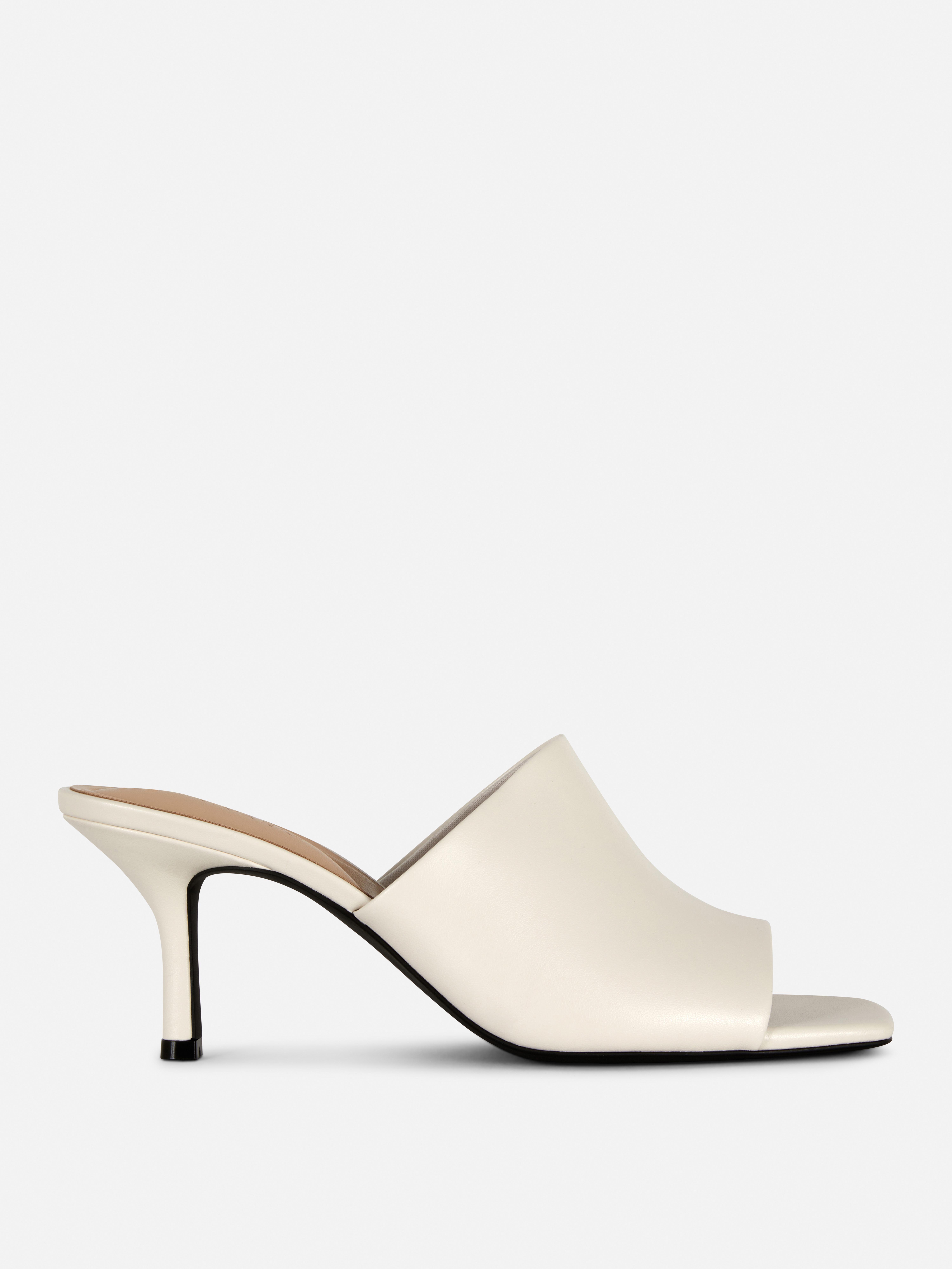 Women's Ecru Square Toe Heeled Mules | Penneys