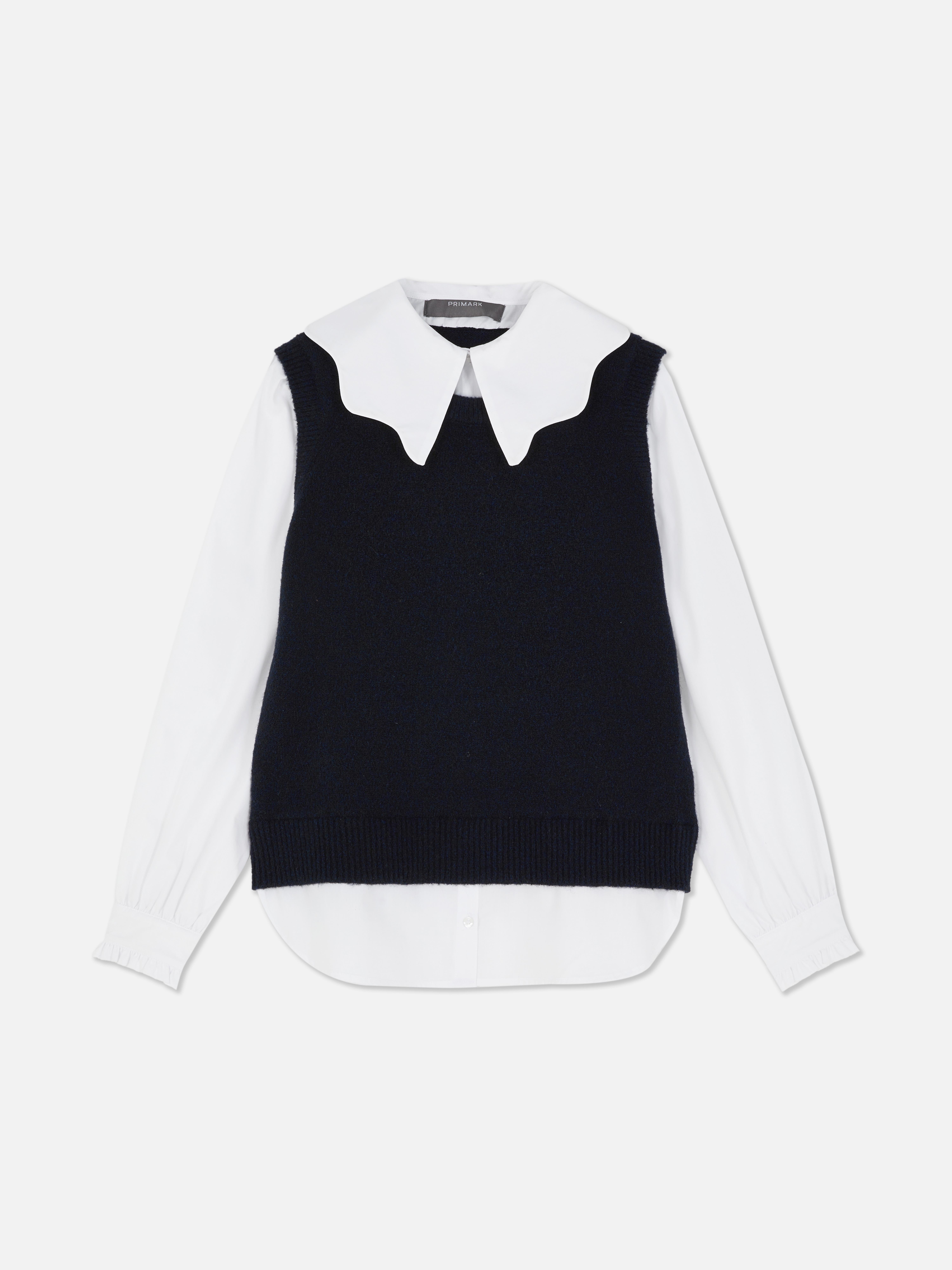 Camisa con cuello de volante y chaleco