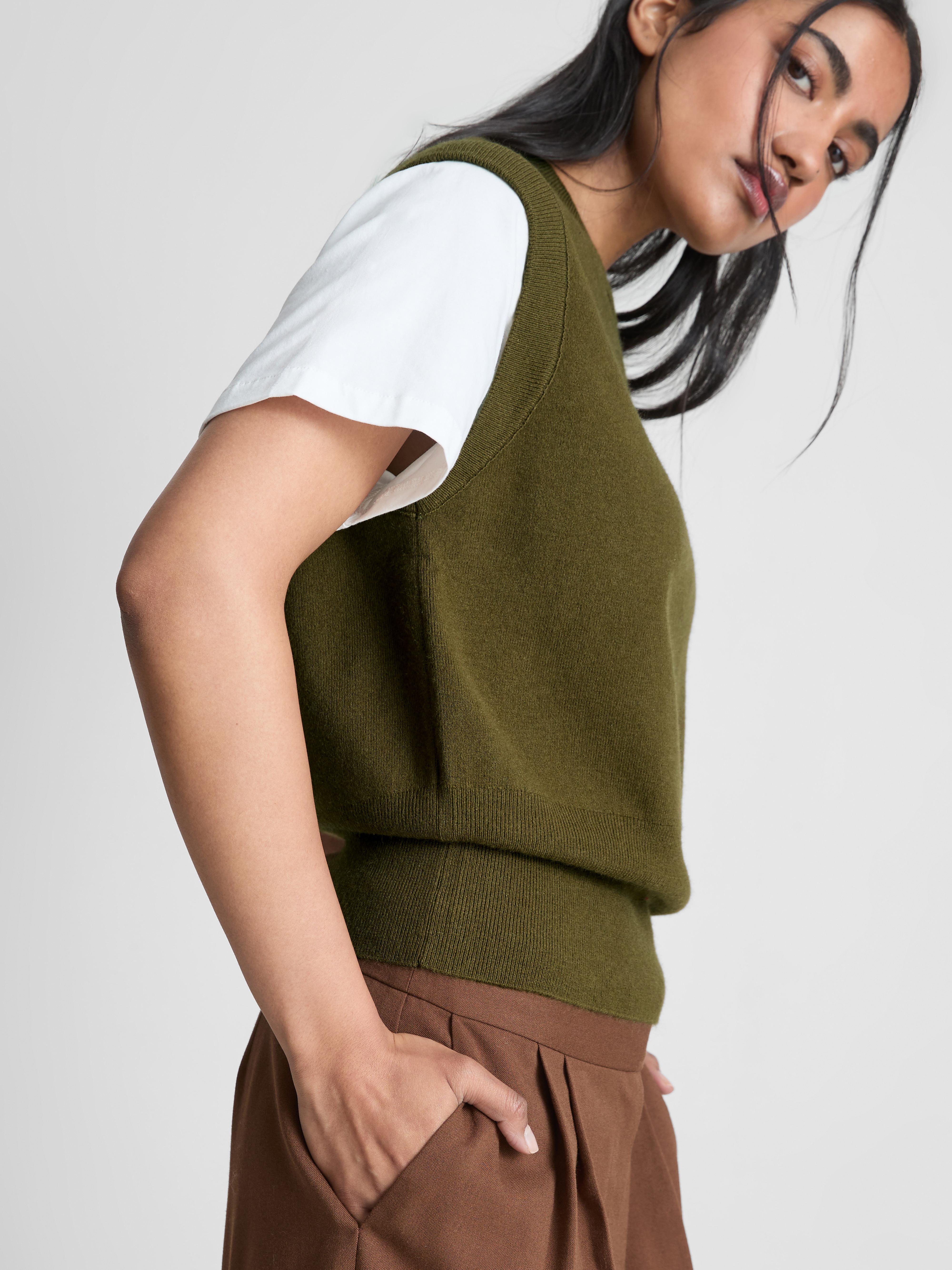 Women's Green 2 1 Knitted Vest Top