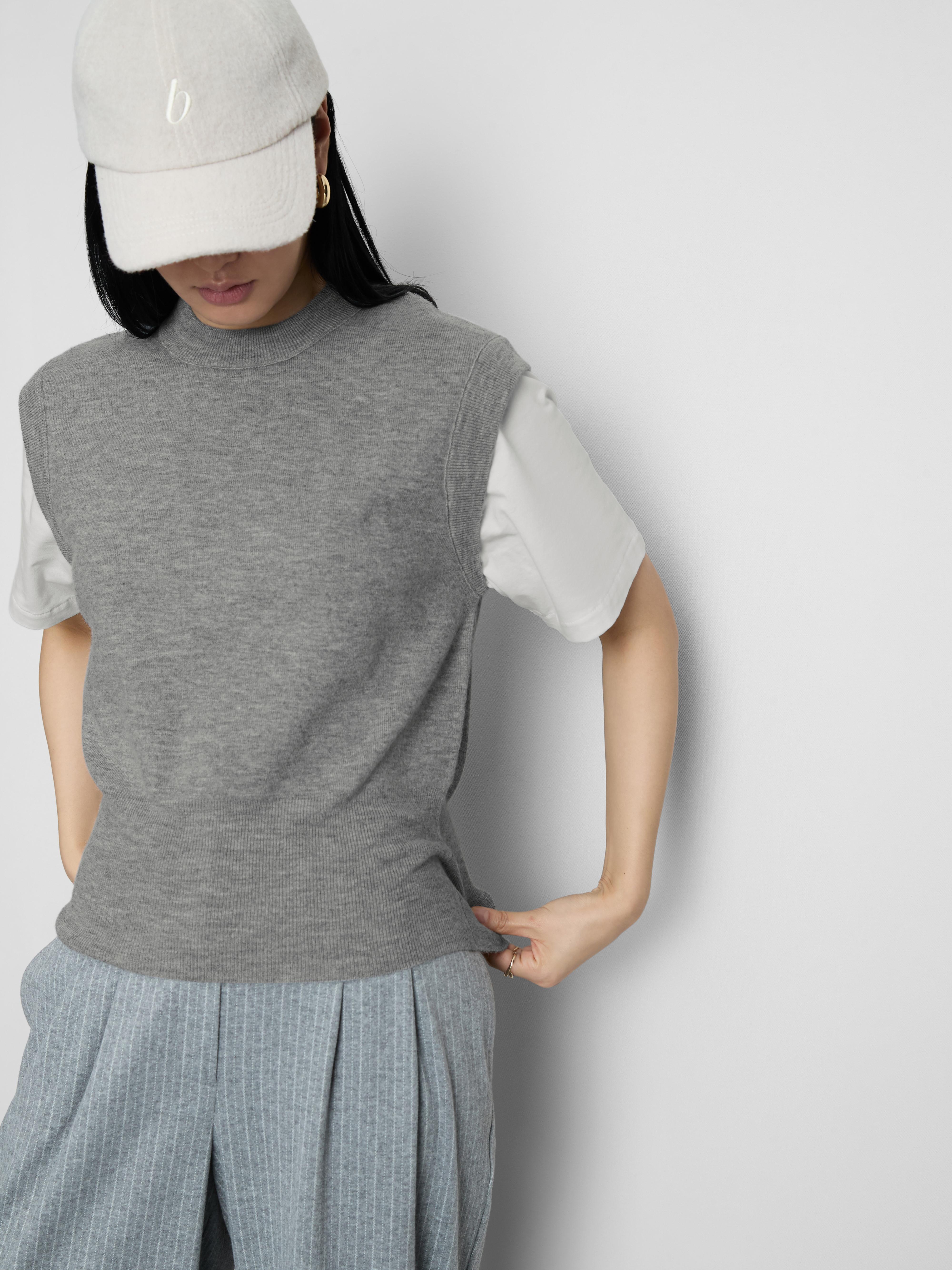 Women's Gray 2 1 Knitted Vest Top