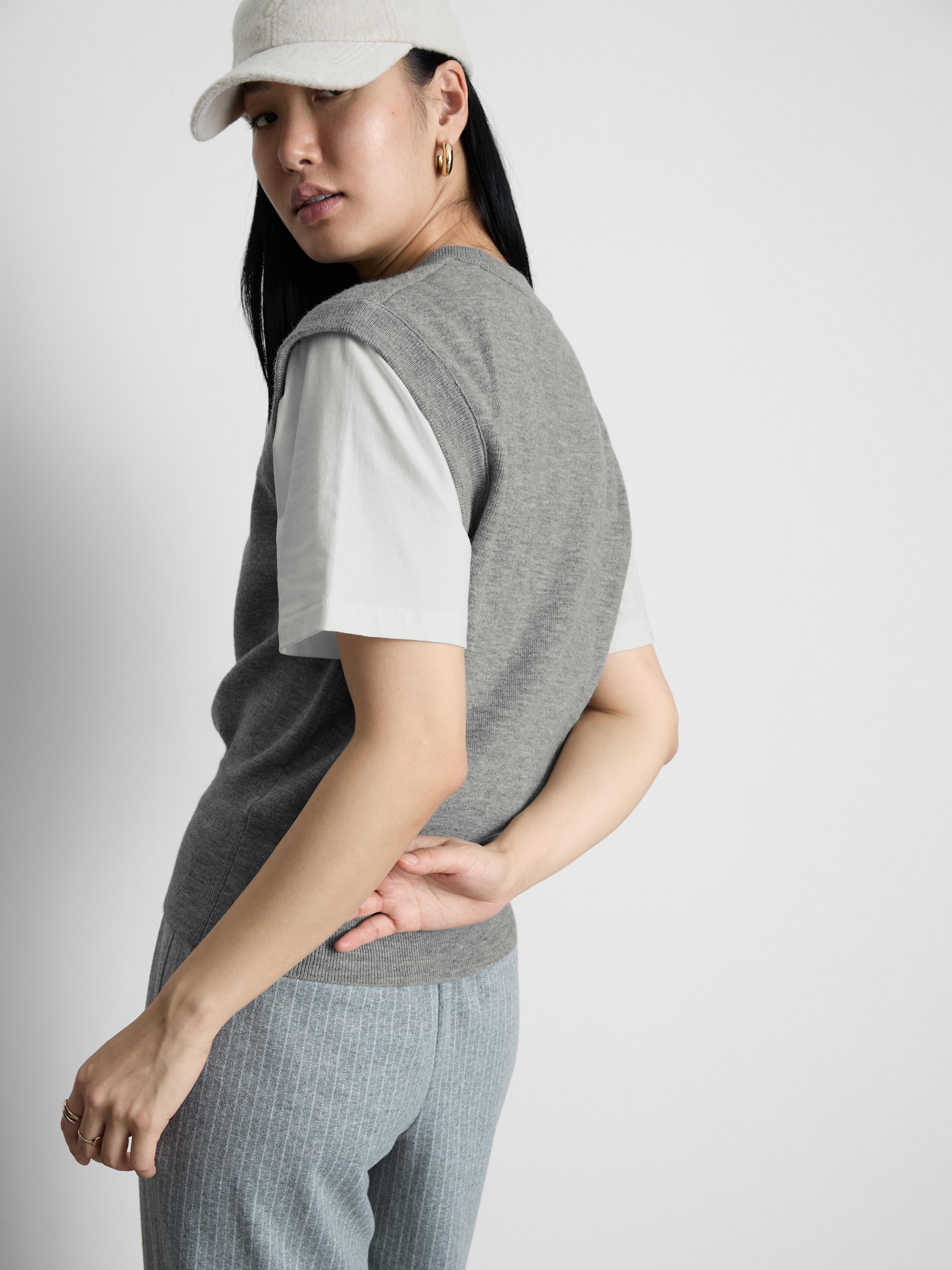 Women's Gray 2 1 Knitted Vest Top