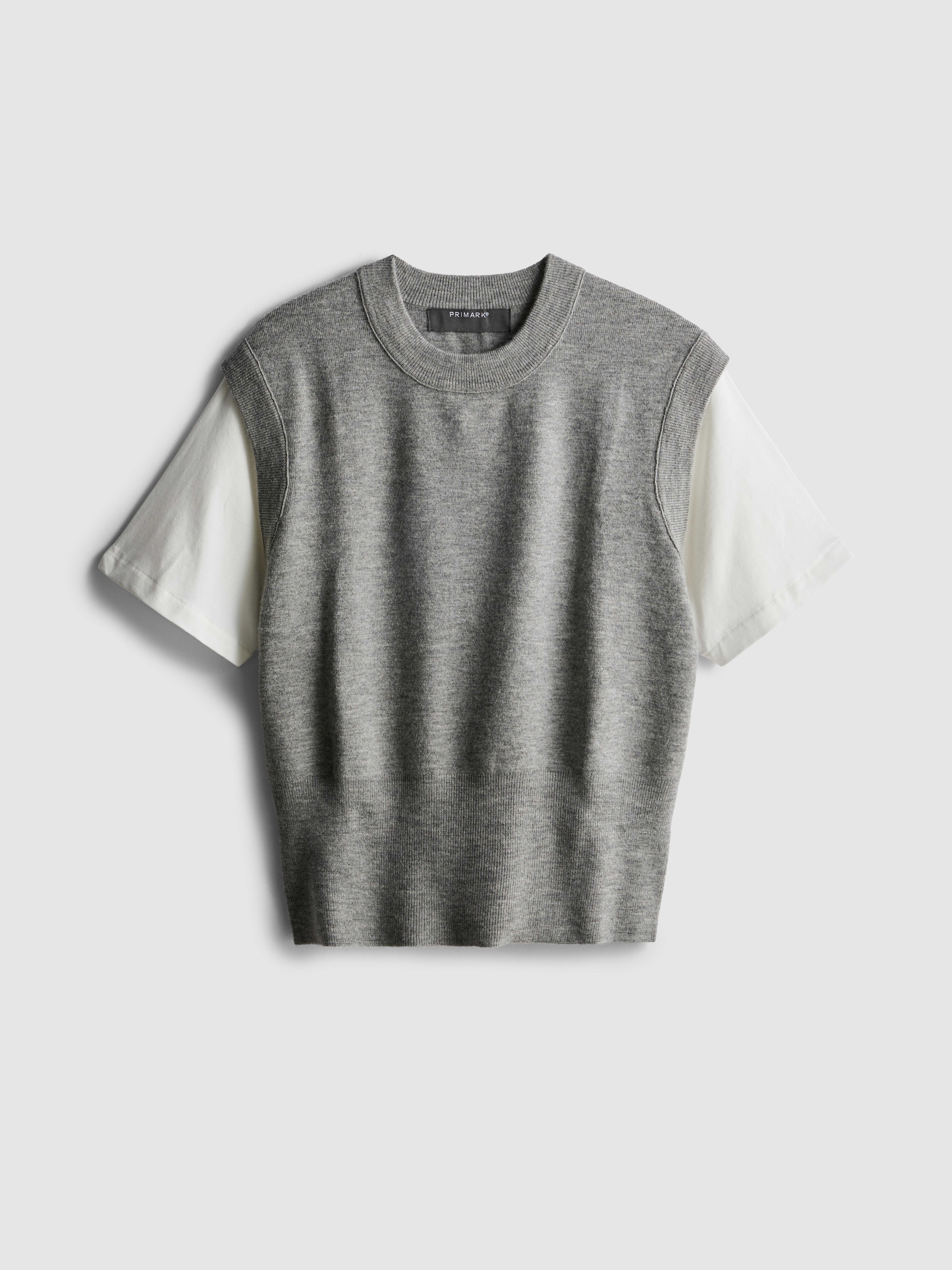 Women's Gray 2 1 Knitted Vest Top