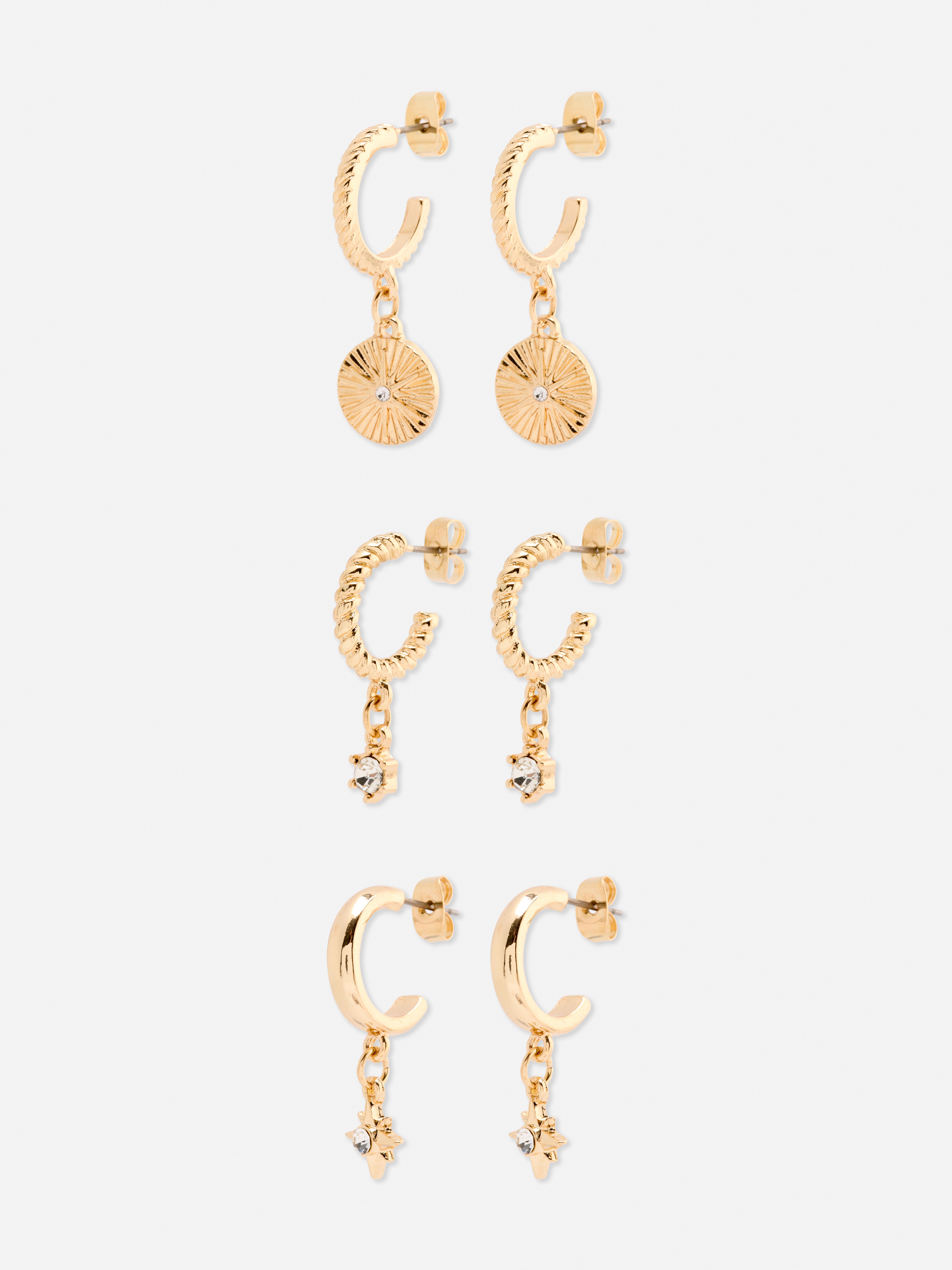 3pk Charm Hoop Earring Yellow