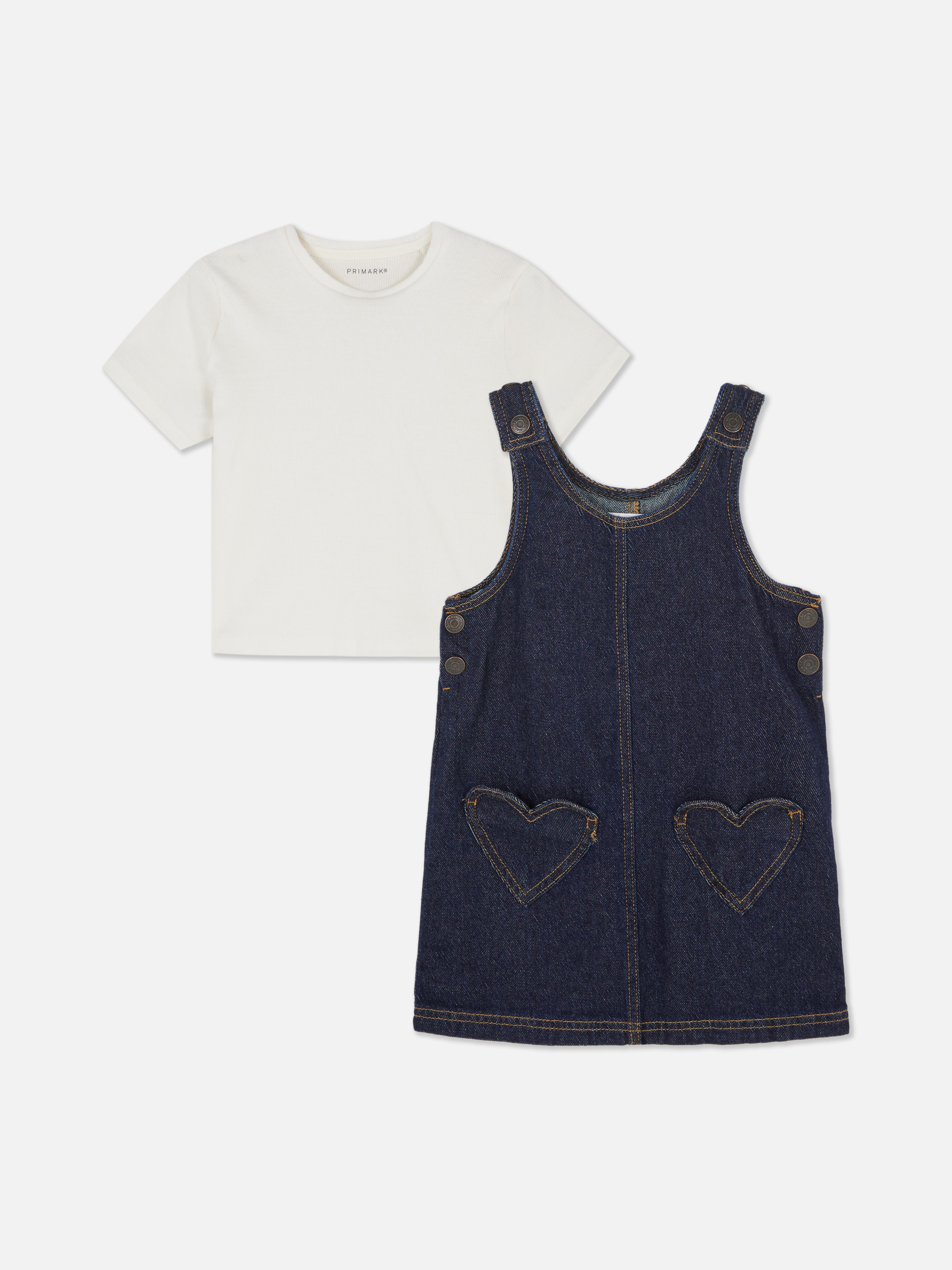 1,5-8 ans | Ensemble t-shirt et robe chasuble en jean