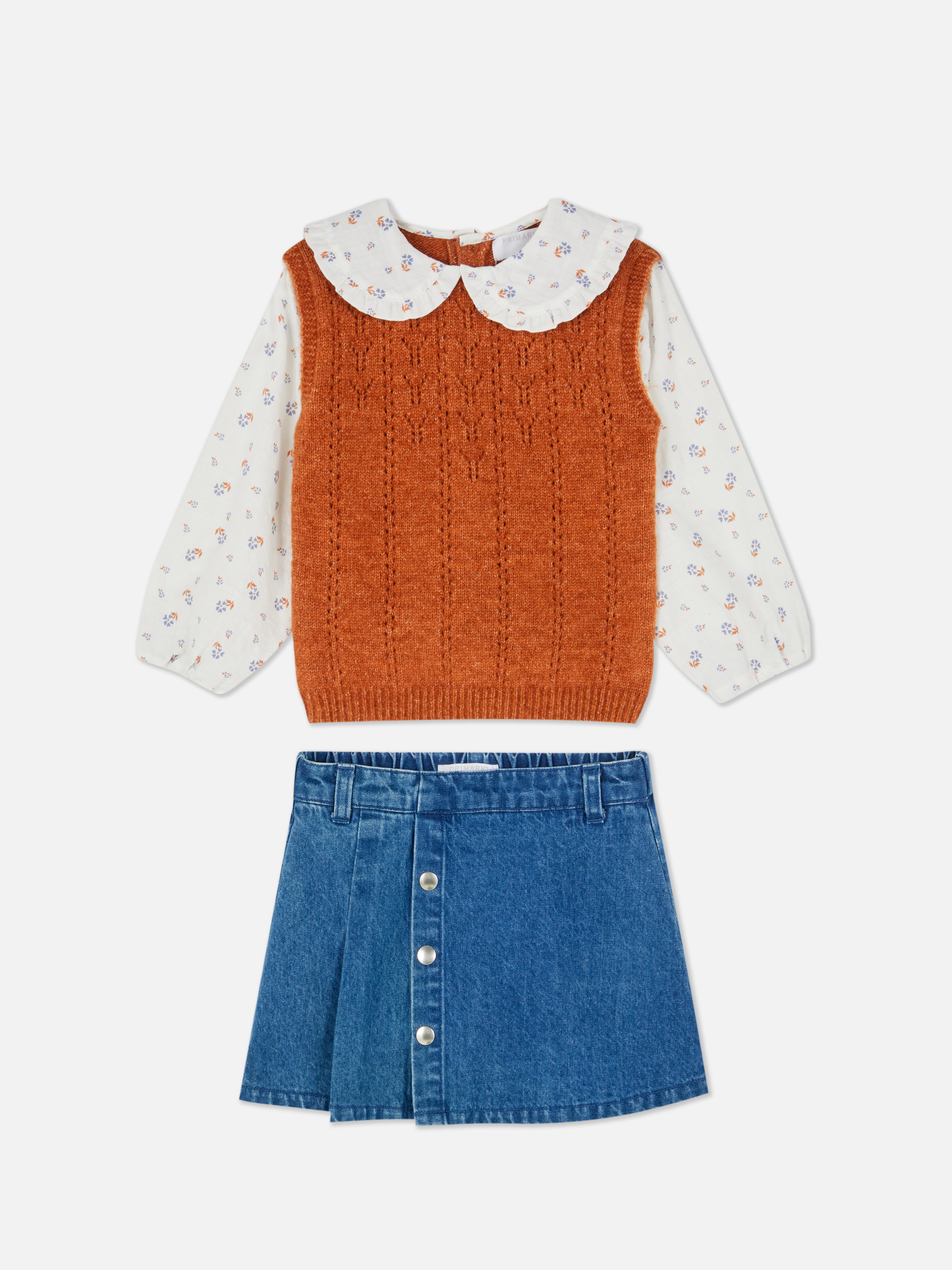 0–36 Monate | 2-in-1-Set aus Pullover mit Bluse und Jeansrock